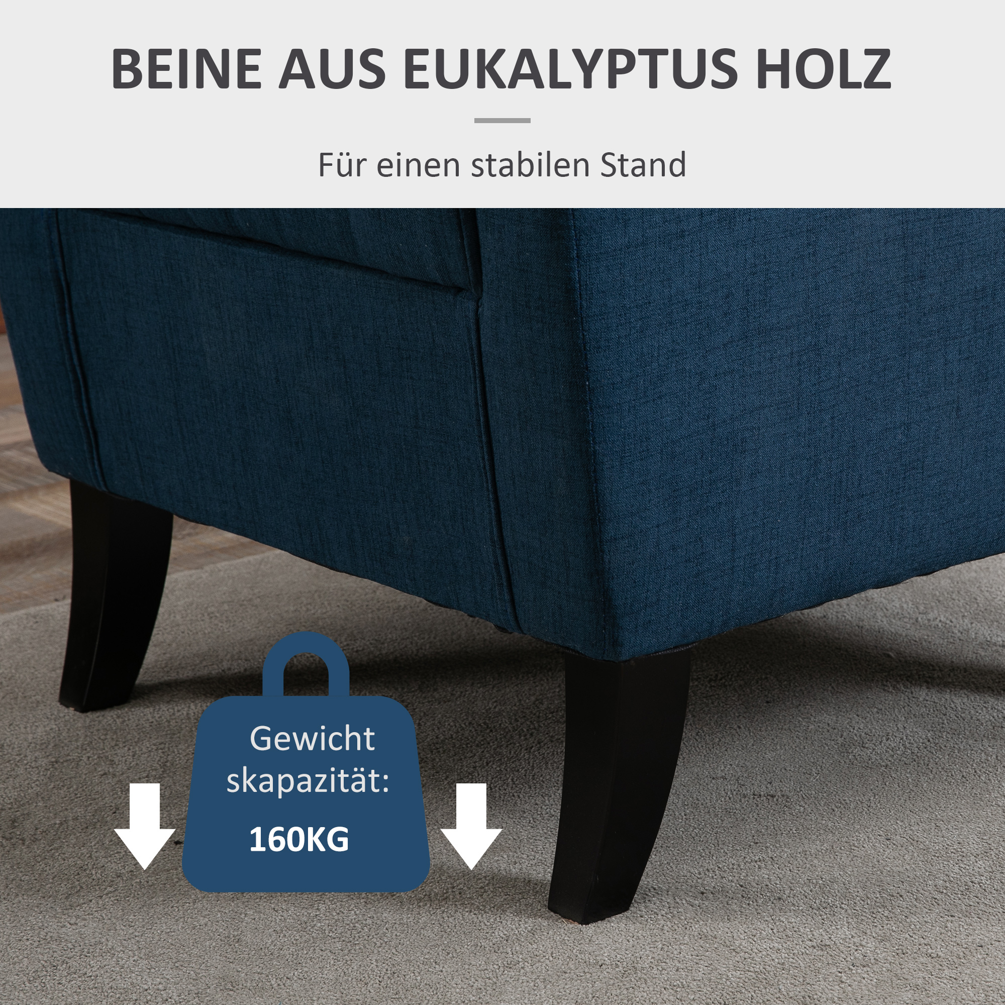 eleganter Ohrensessel, dick gepolstert, abnehmbarer Bezug, 74 x 86 x 102 cm, Blau
