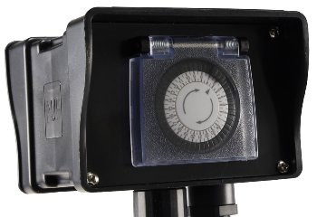 Gartensteckdose mit Erdspieß, 2-fach, IP44, 10m Kabel, Zeitschaltuhr