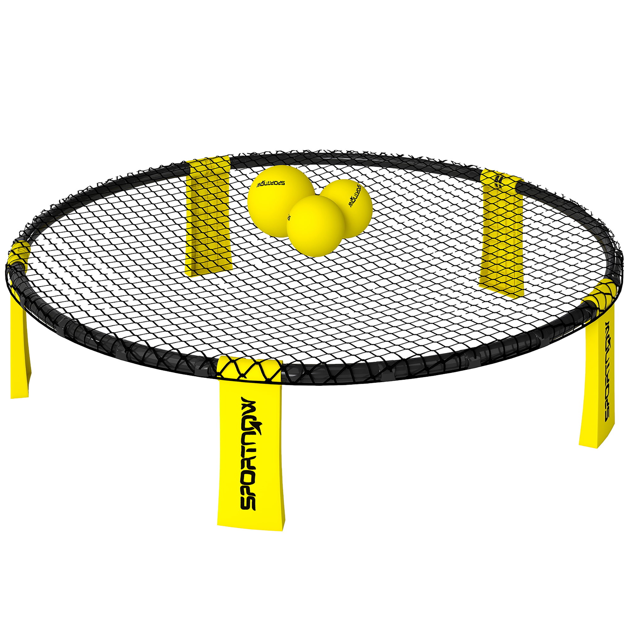 Roundnet Set Spieleset mit Spielnetz 3 Bällen Tragetasche Ballpumpe Blinngoball Set Ø92 x 20 cm Gelb