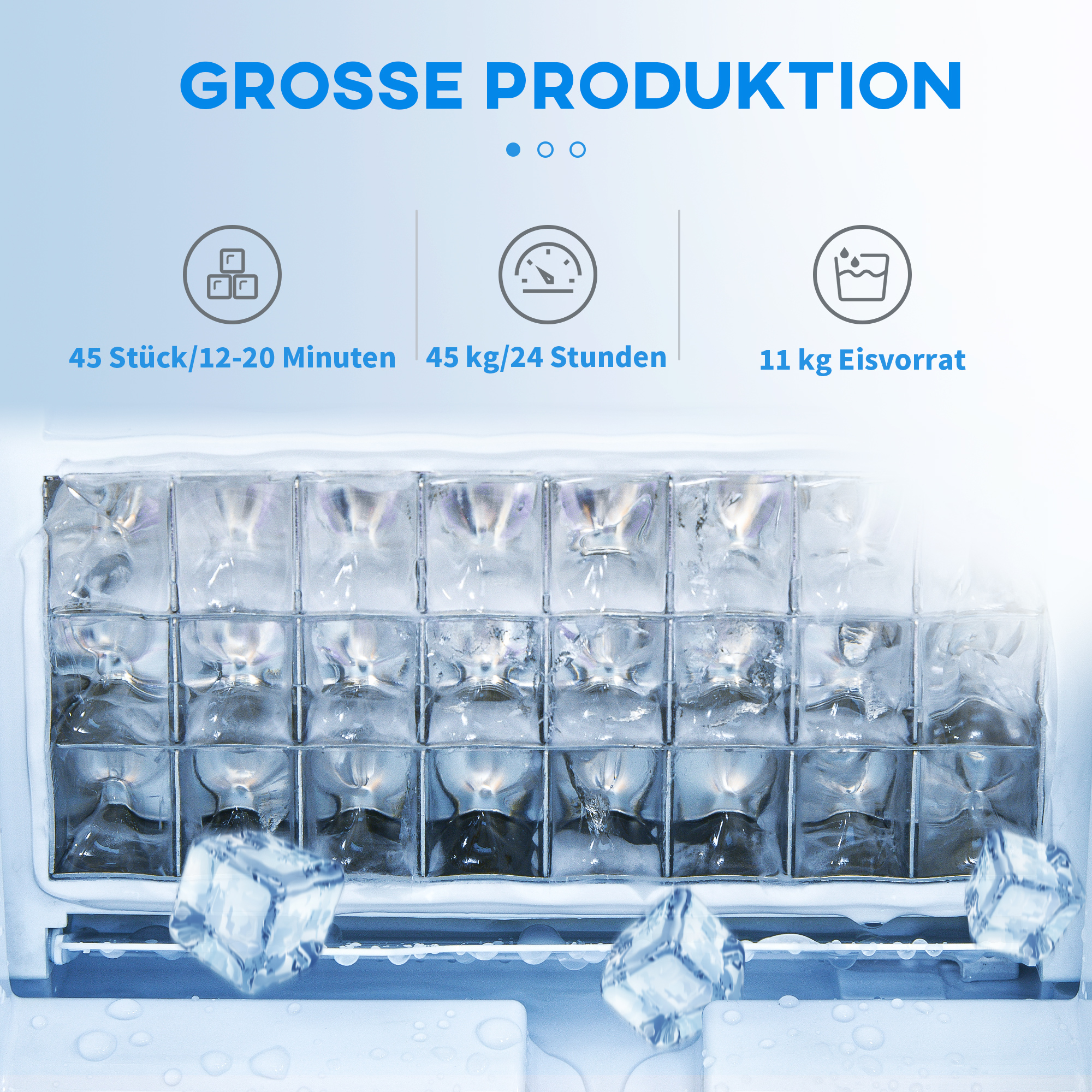 kommerzielle Eiswürfelmaschine 45 kg/24h, Eismaschine mit 11 kg Speicher, LCD-Anzeige, für Restaurant