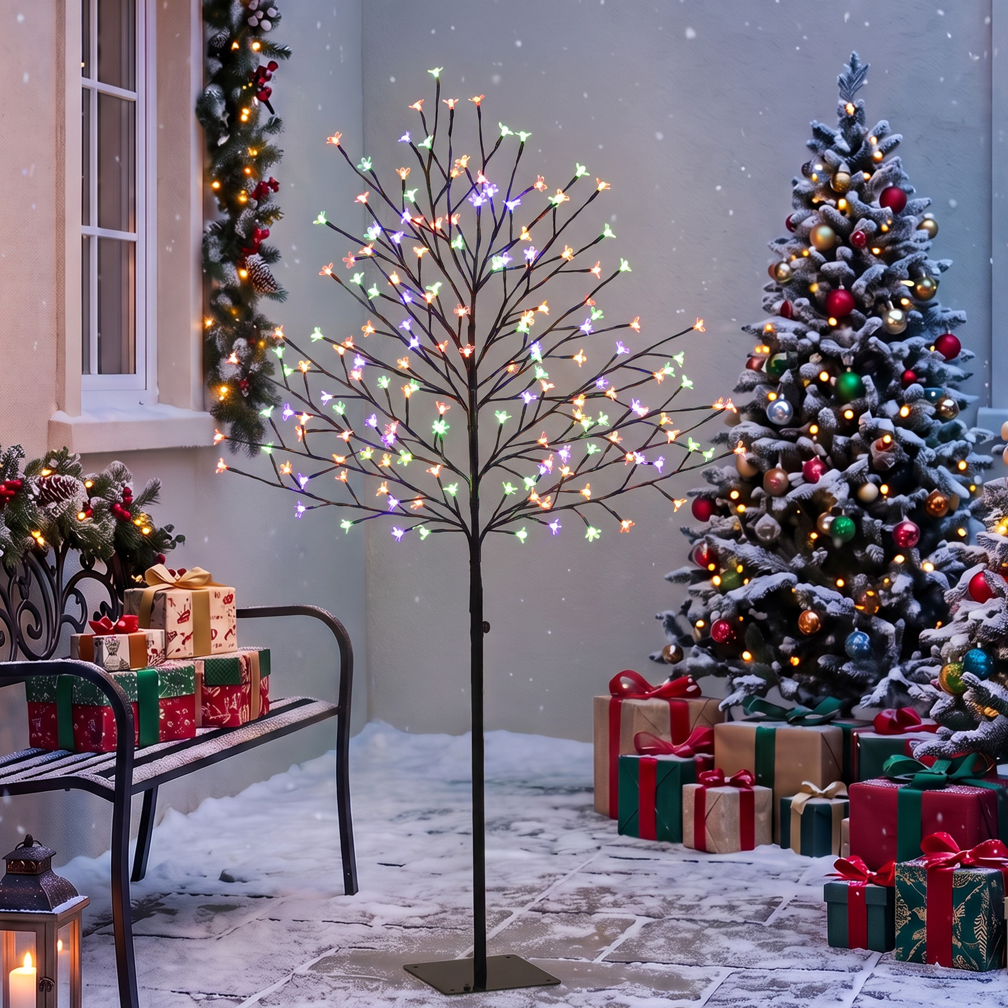 LED-Kirschblütenbaum 150 cm mit 160 LEDs, künstlicher Leuchtbaum mit 20 biegsamen Zweigen, Weihnachtsdeko