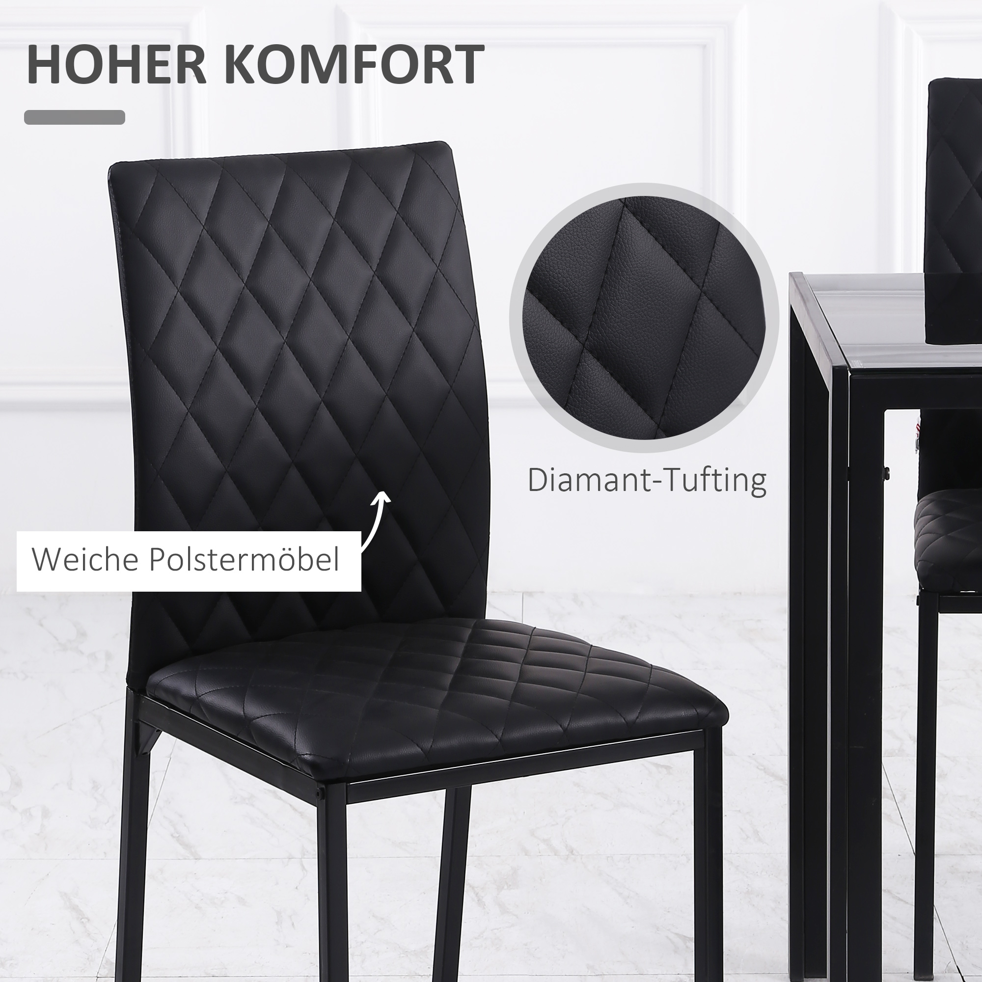 HOCMOM 4er-Set Stühle Esszimmerstühle Küchenstühle 41 cm x 50 cm x 91 cm, Schwarz