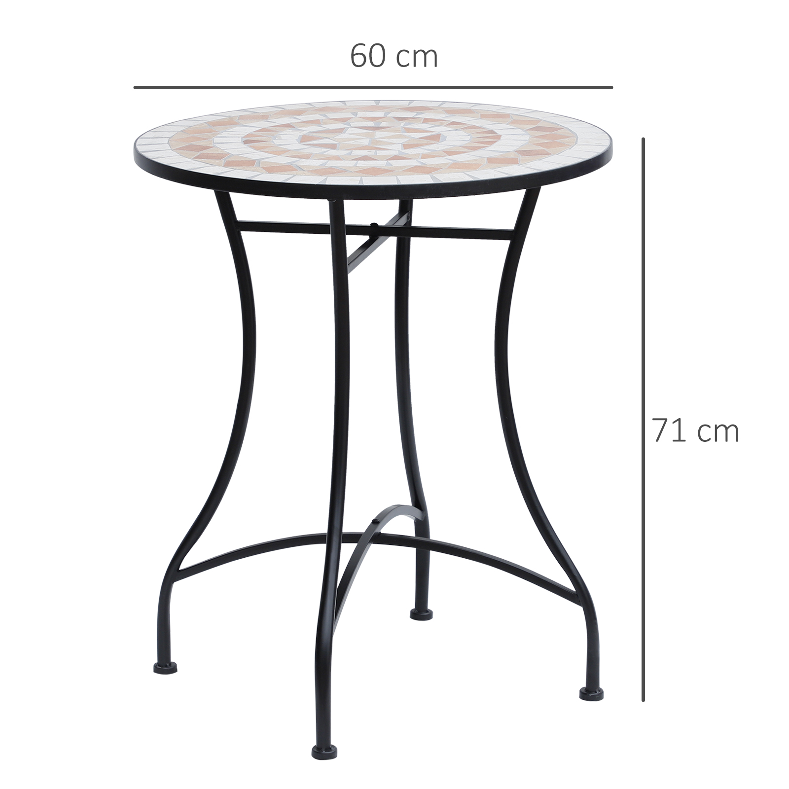 Gartentisch Mosaiktisch Balkontisch Beistelltisch Seviertisch rund Stahl + Keramik Orange + Weiß Ø60 x H71 cm