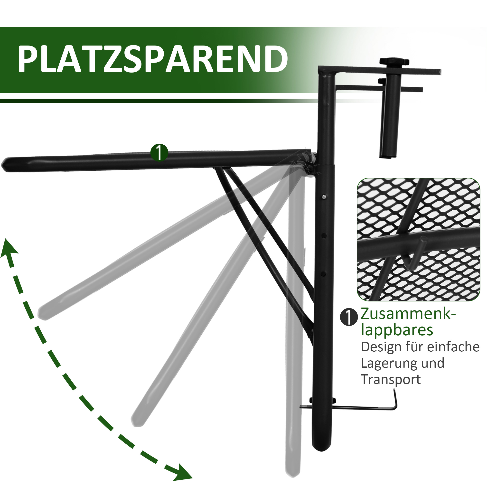 Balkonhängetisch Gartentisch höhenverstellbar viereckig Terrasse Metall Schwarz L60 x B56,5 x H45 cm