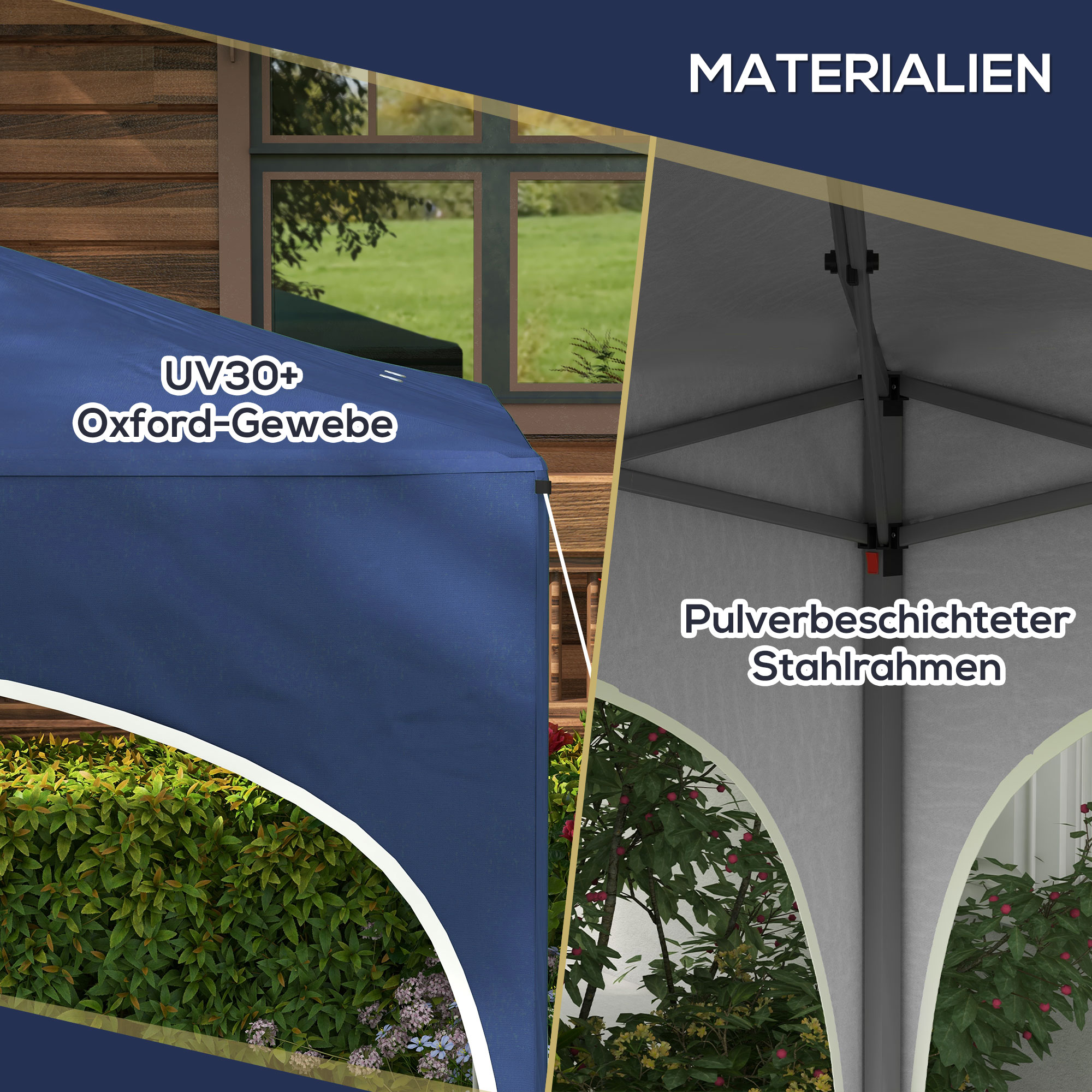 Faltpavillon, höhenverstellbar, Metallstützen, robuste Plane, inkl, Tragetasche, 2,95 x 2,95 x 2,55m, Dunkelblau