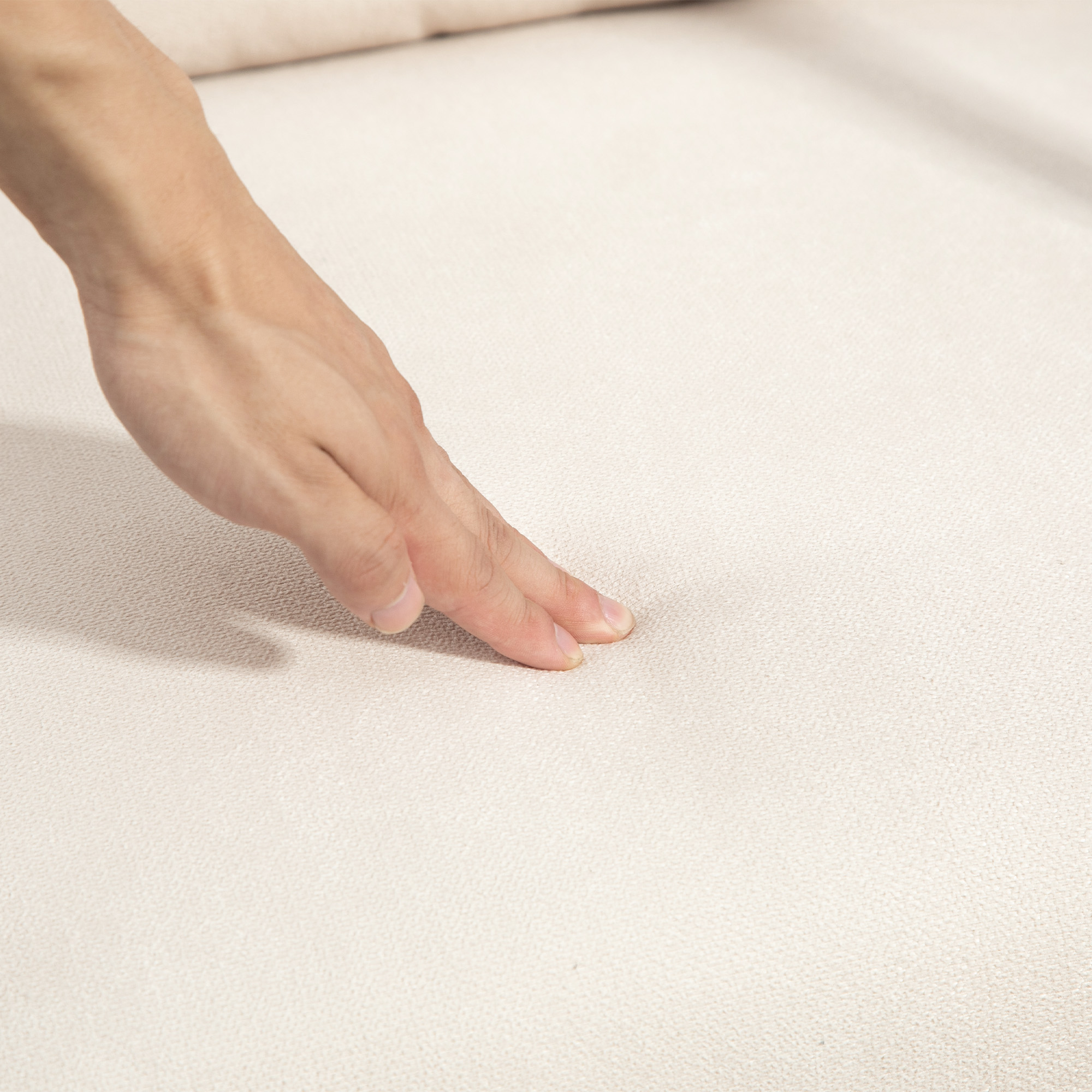 Schaukelstuhl mit Hocker, weiche Polsterung, Leinenoptik, Holzrahmen, Cremeweiß