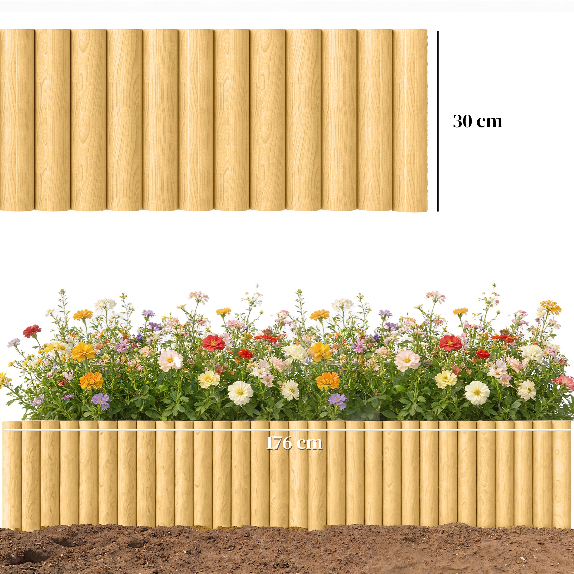 Gartenzaun Zaun aus Holz 176 cm x 30 cm Zaunelemente Hundezaun für Garten Blumenbeete Tierbarriere