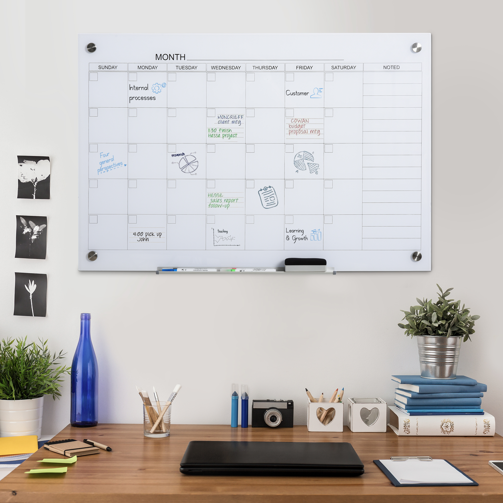 Whiteboard Whiteboard Kalender für Organisation Ferienpläne und Monatsplanungen inkl, 1 Stifthalter, 4 Marker & Radierer 90 x 60 cm