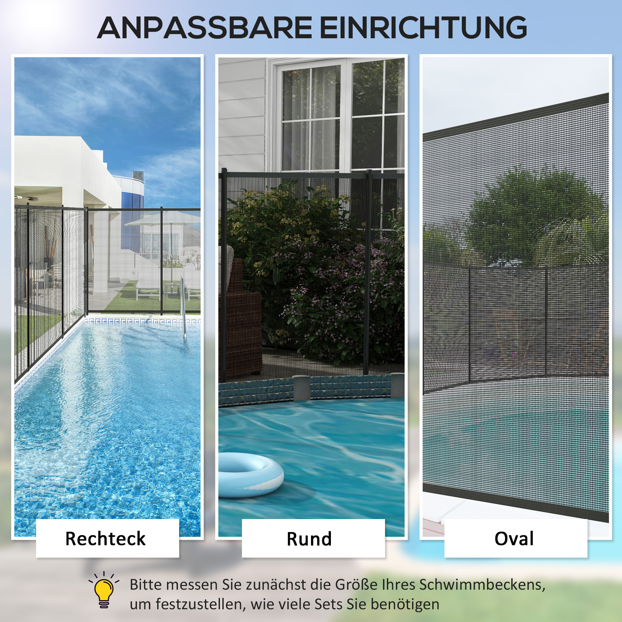 Pool Sicherheitszaun, Poolzaun für Kinder, 4-teilig, Aluminium/Texteline, 365 x 126 cm, Schwarz