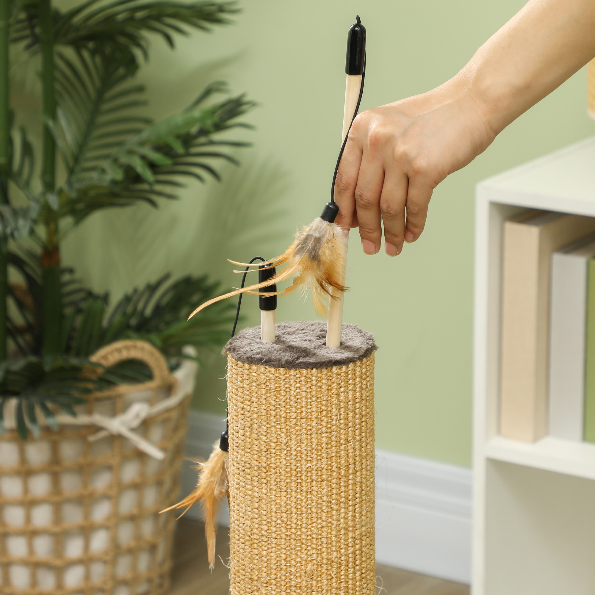 78 cm 2-in-1 Katzenkratzpfosten mit 3 Spielzeugfedern, Braun