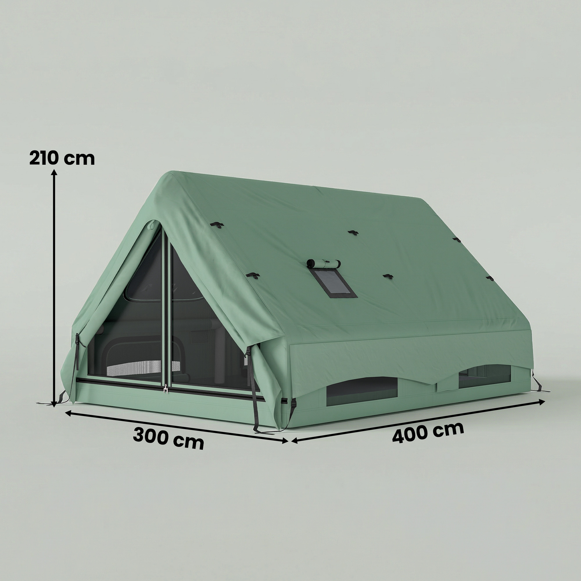 aufblasbares Zelt 8-10 Personen Schneller Aufbau 4-Jahreszeiten Wasserdicht Kratzfest Zelt mit Kaminöffnung Dachfenster
