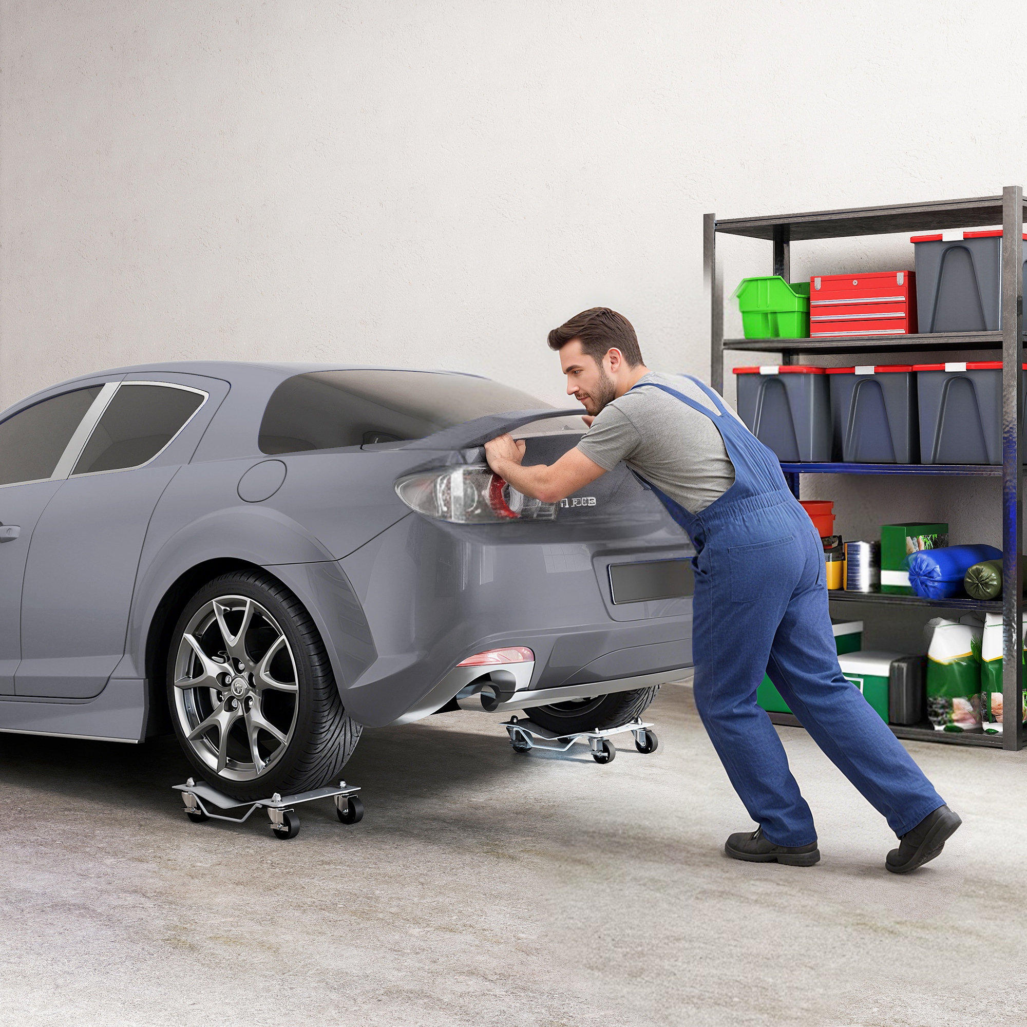 Rangierheber 2 Stücke Rangierhilfe Reifenwechsel Wagenheber mit 4 Rollen für Auto PKW Grau 40,5L x 30B x 13,5H cm