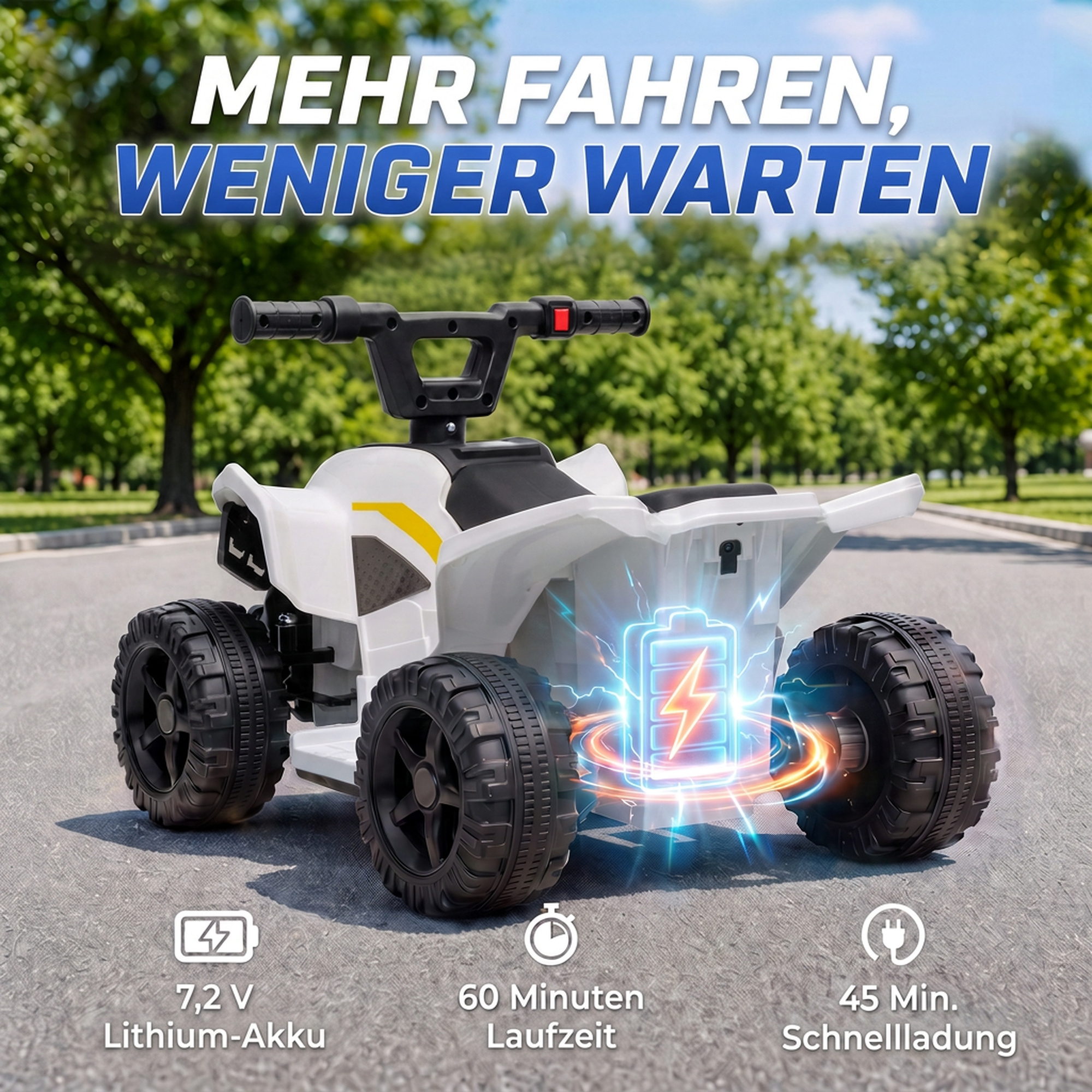 Kinder Quad Elektro 6V Kinderquad mit Lithium-Akku Vorwärtsfunktion Lenkerknopf-Steuerung 1,5-2 Jahre Weiß