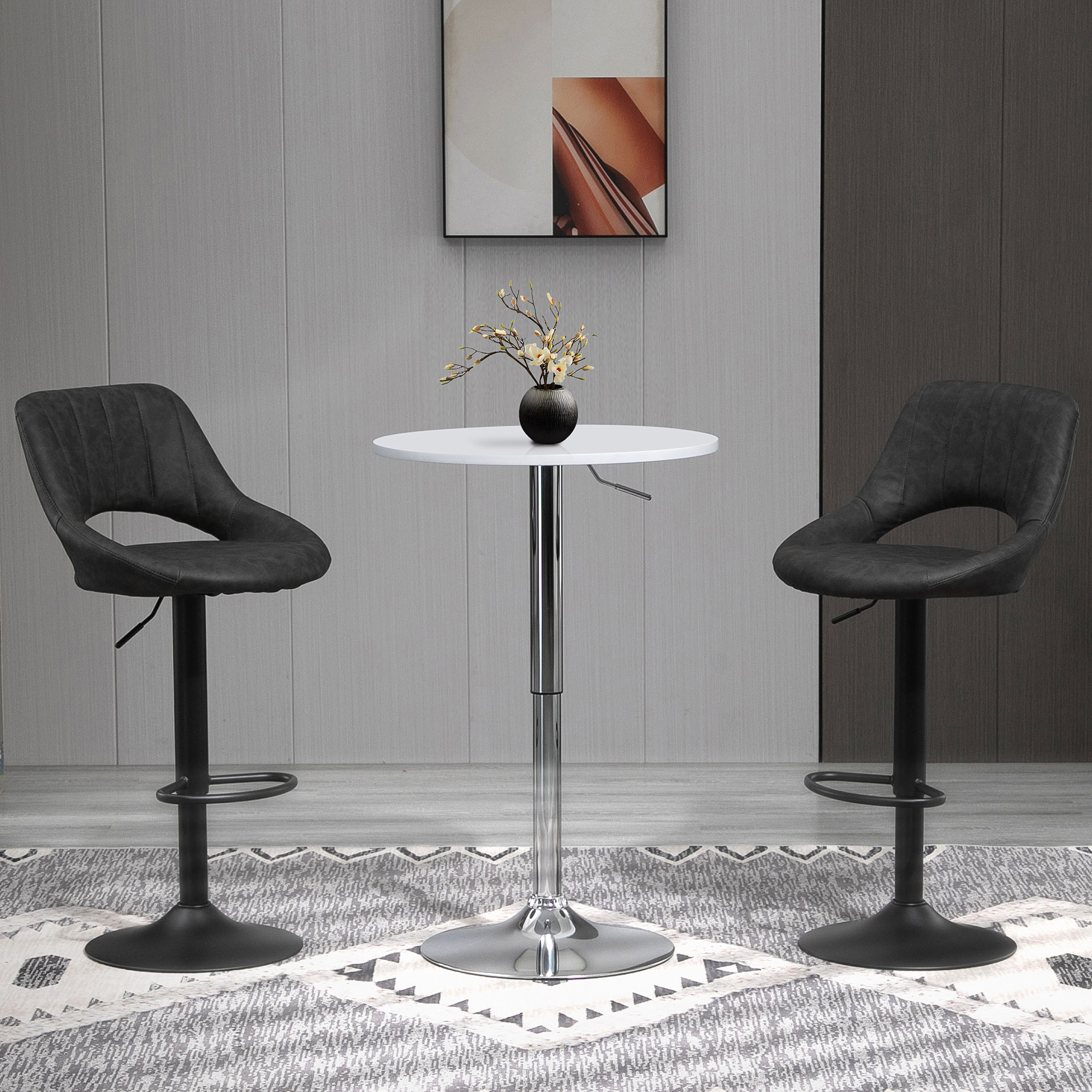 Barhocker 2er-Set, Lederoptik, drehbar, höhenverstellbar, Fußstütze, Metallrahmen, 47 x 52 x 87-109 cm, Grau