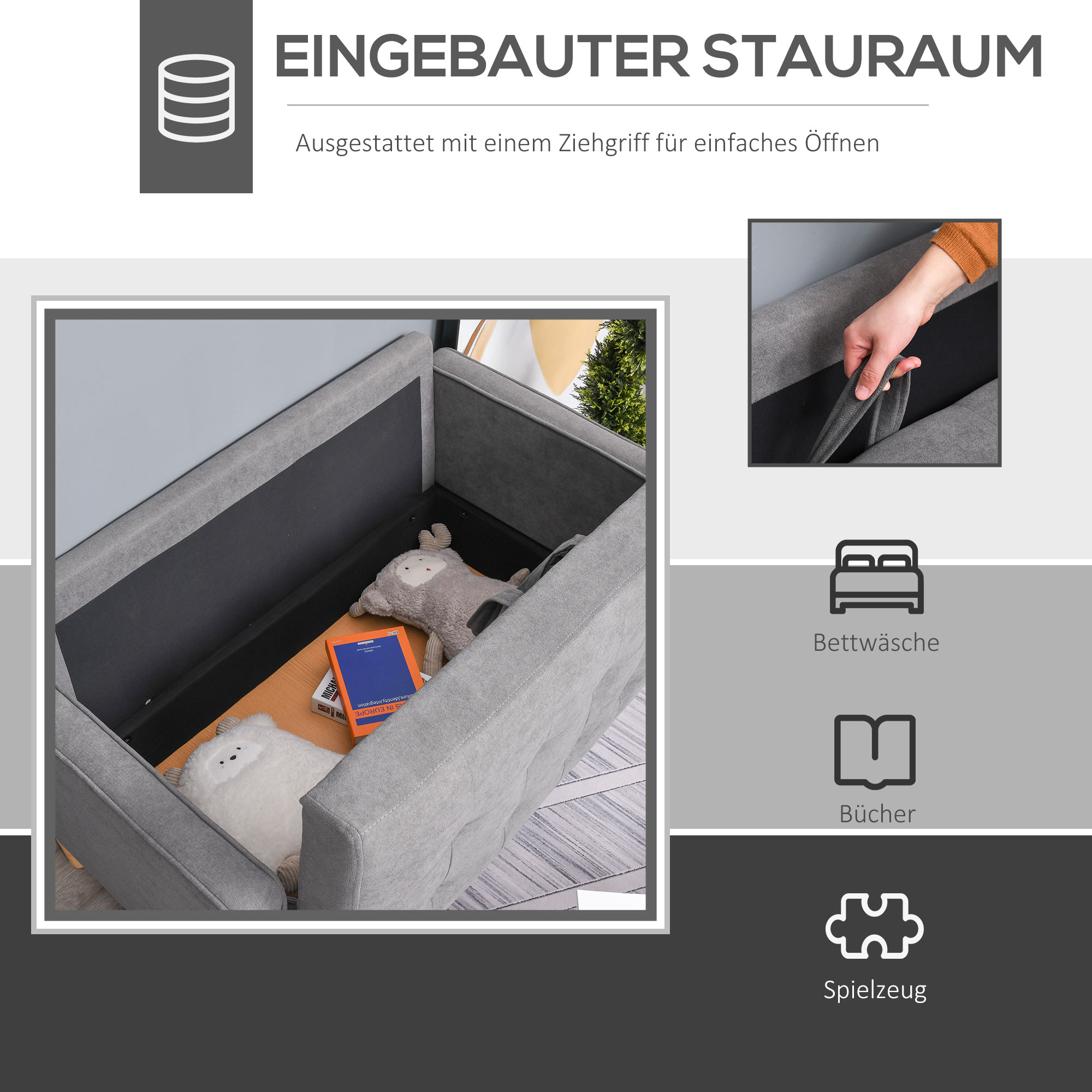 2 Sitzer Sofa, Couch mit Stauraum, Holzbeine, Gepolsterter Polstersofa mit Samtoptik für Wohnzimmer, Schlafzimmer, 117x 62 x 78 cm, Grau