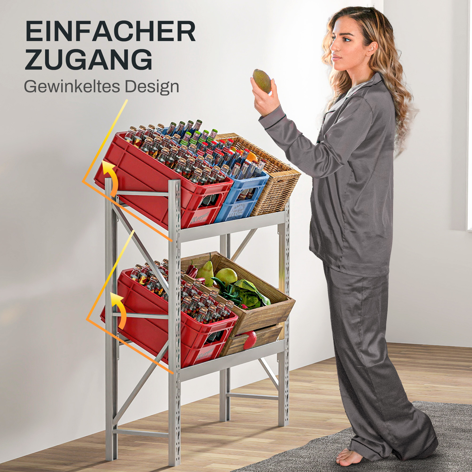 Getränkekistenregal, bis 6 Kisten, höhenverstellbar, Stahlrahmen, 110x30x110 cm, Weiß