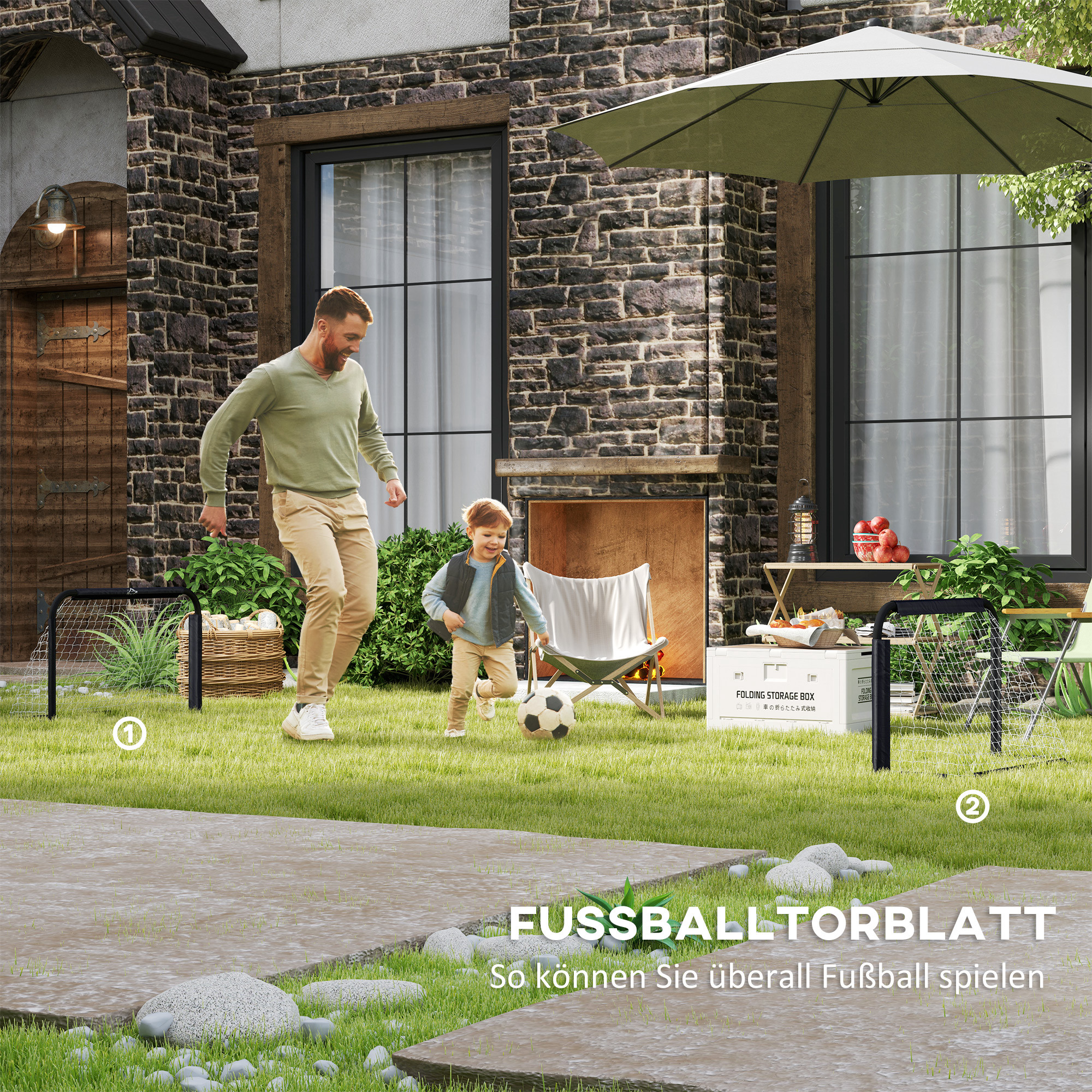 Fußballtor-Set, 2 klappbare Minitore, Metallrahmen, inkl. Werkzeug, 90 x 36 x 60 cm, Schwarz