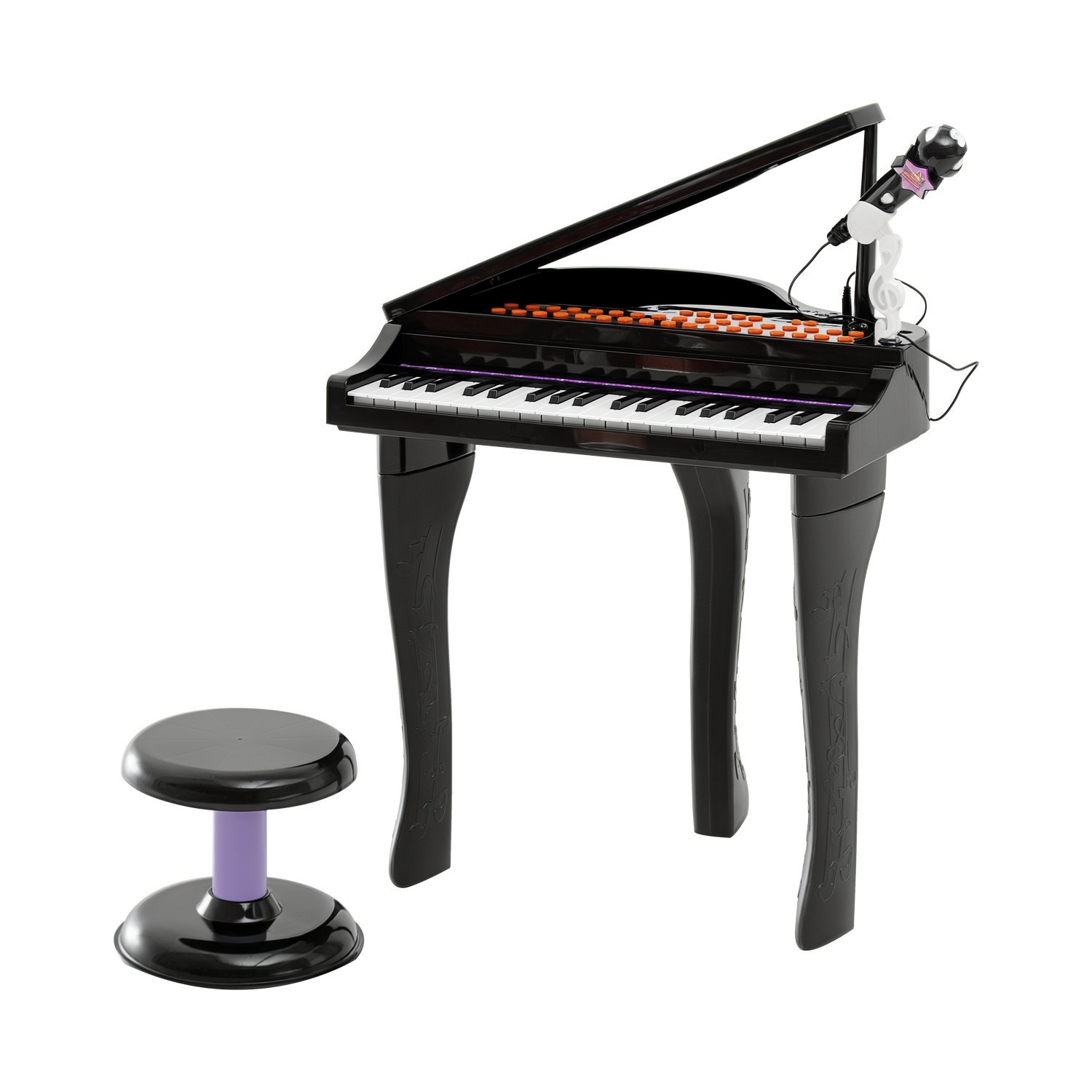 Keyboard Kinder mit 37 Tasten, Hocker Klavier mit Mikrofon, LED-Lehrmodus, Aufnahme, Piano Musikinstrument für 3-6 Jahre Kinder Schwarz