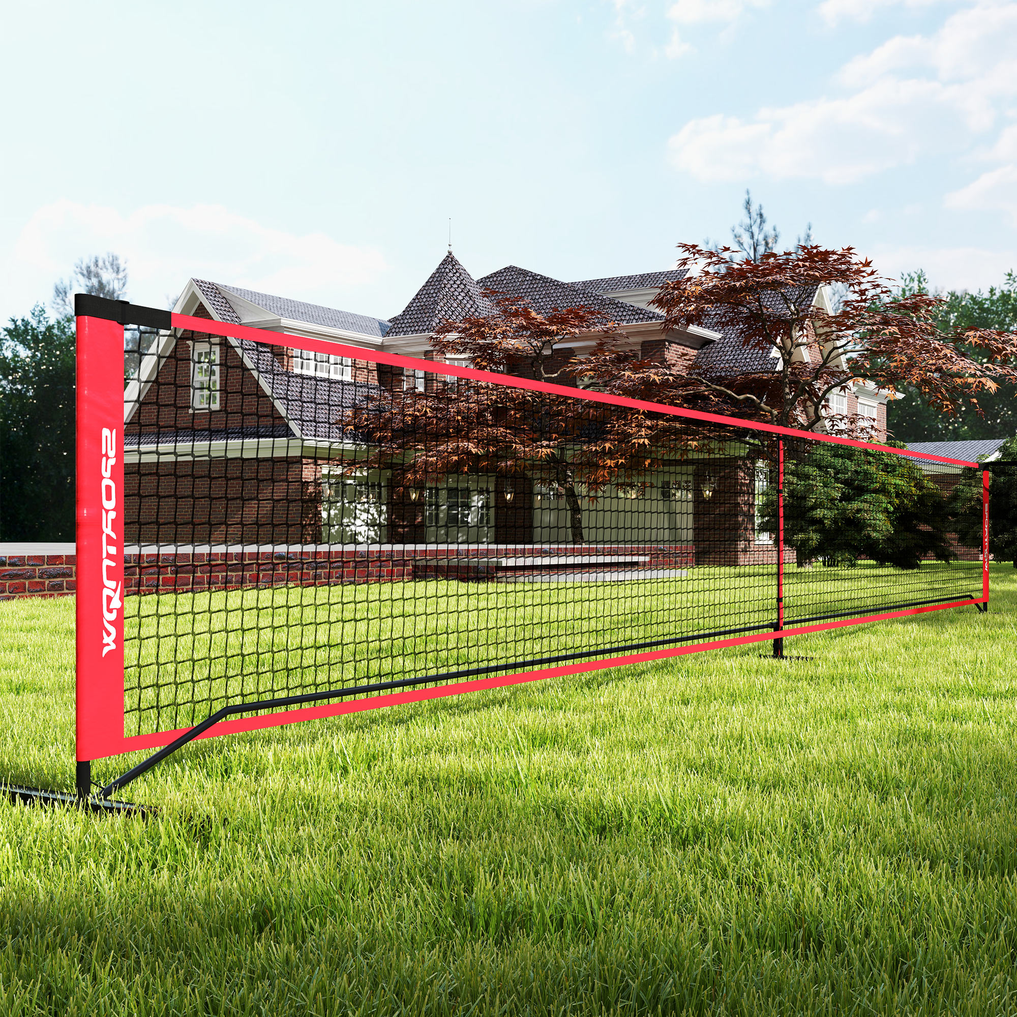 Pickleball-Set mit Netz, Ständer, Bällen, Stahl, Kunststoff, Rot
