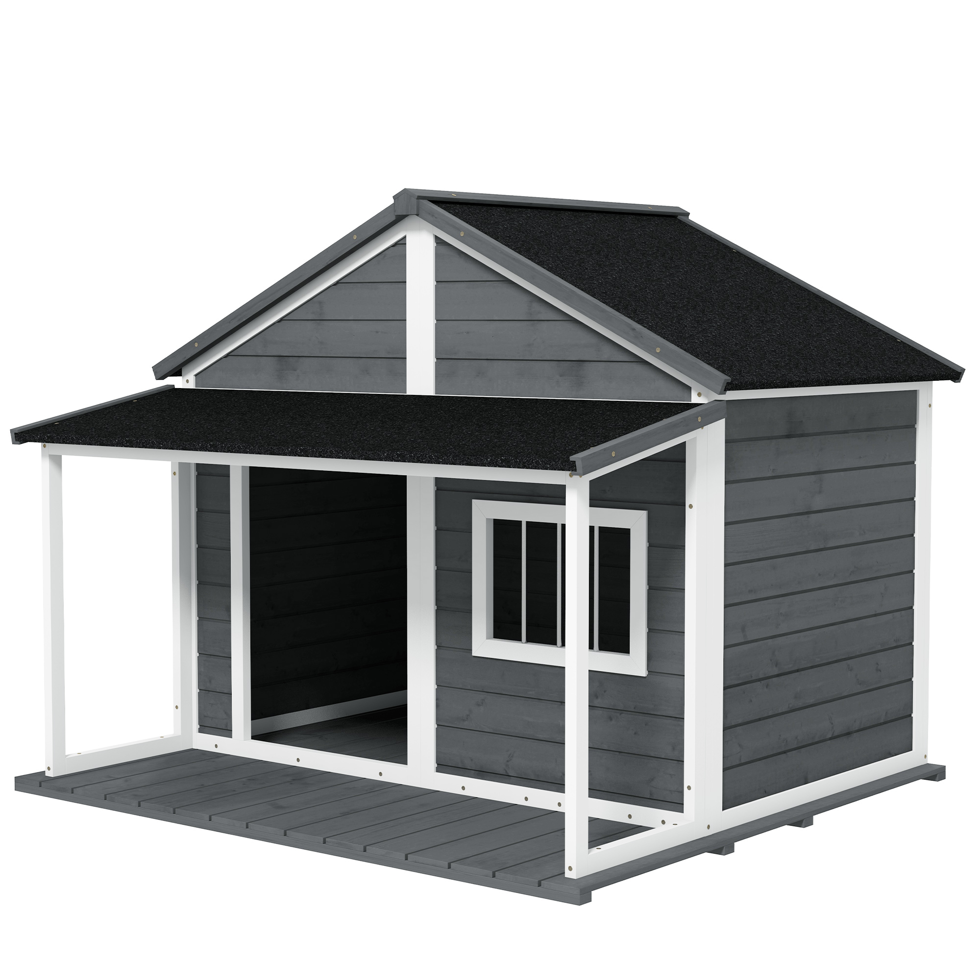 Hundehütte Outdoor-Hundehütte, inkl. Veranda, wetterbeständig, 124 cm x 112 cm x 105 cm, Grau + Weiß