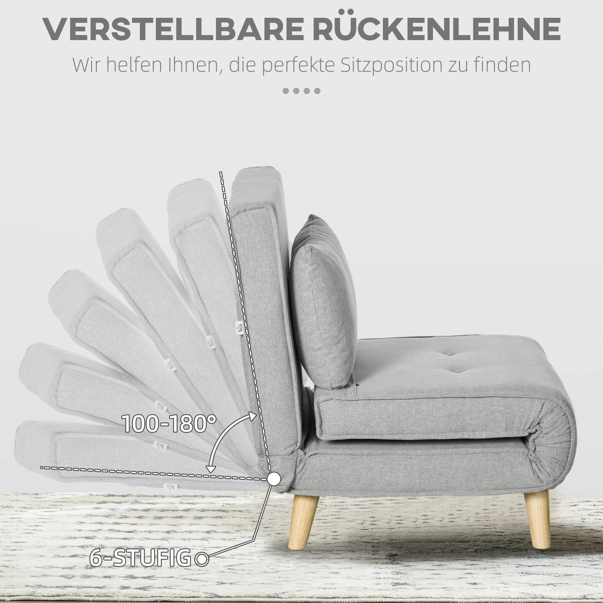 Schlafsessel, 6-stufig verstellbare Lehne, Leinenoptik, bis 150 kg, Hellgrau