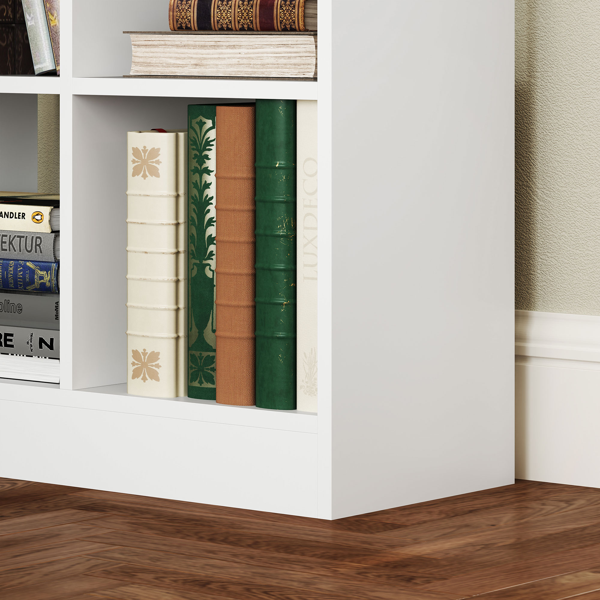 Bücherregal, Mehrzweckregal, 9 Fächer, Schublade, Kippschutz, 60 x 26 x 158 cm, Weiß