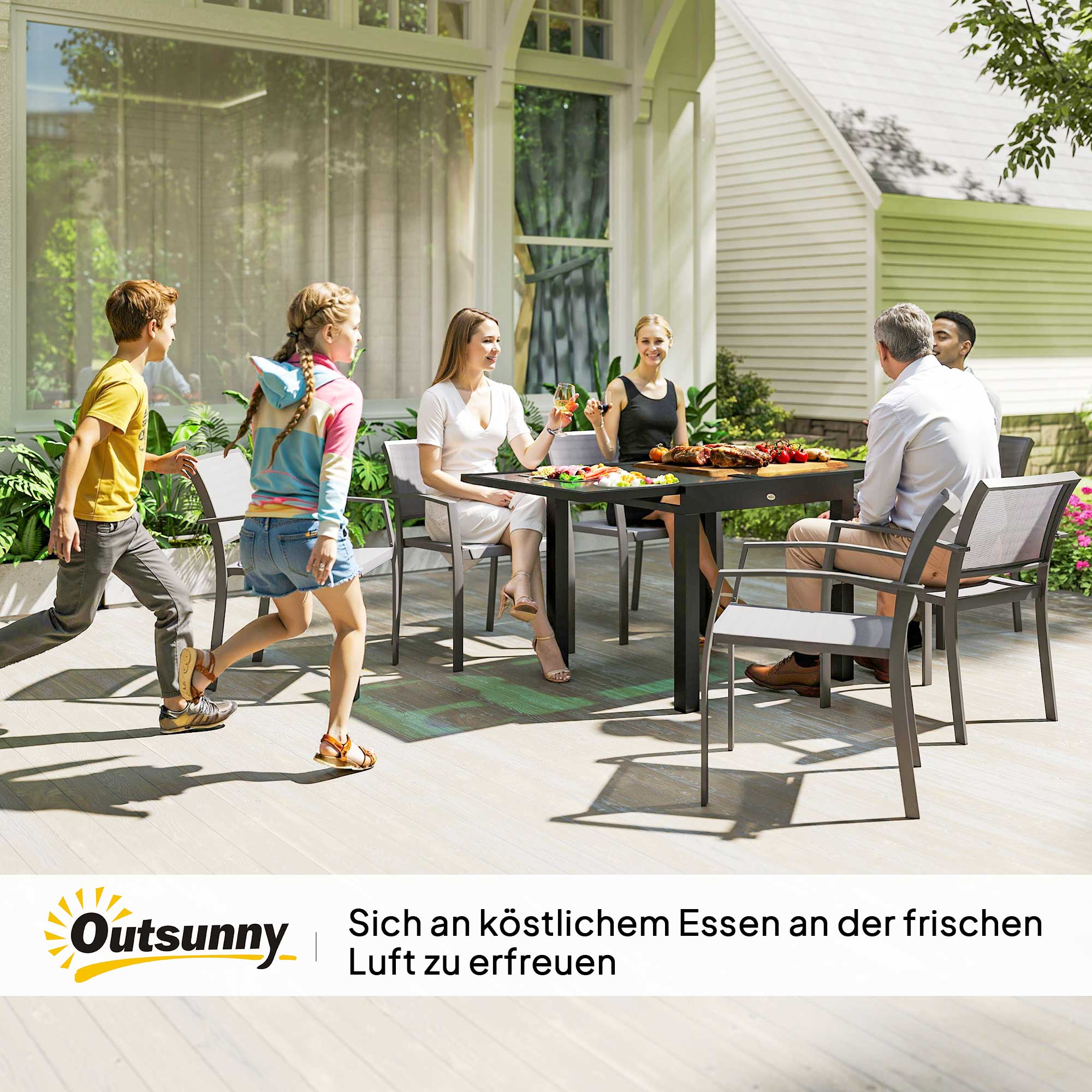 Gartentisch ausziehbar Outdoortisch Erweiterbarer Buffettisch, wetterbeständig, 160 cm × 80 cm × 75 cm, Schwarz