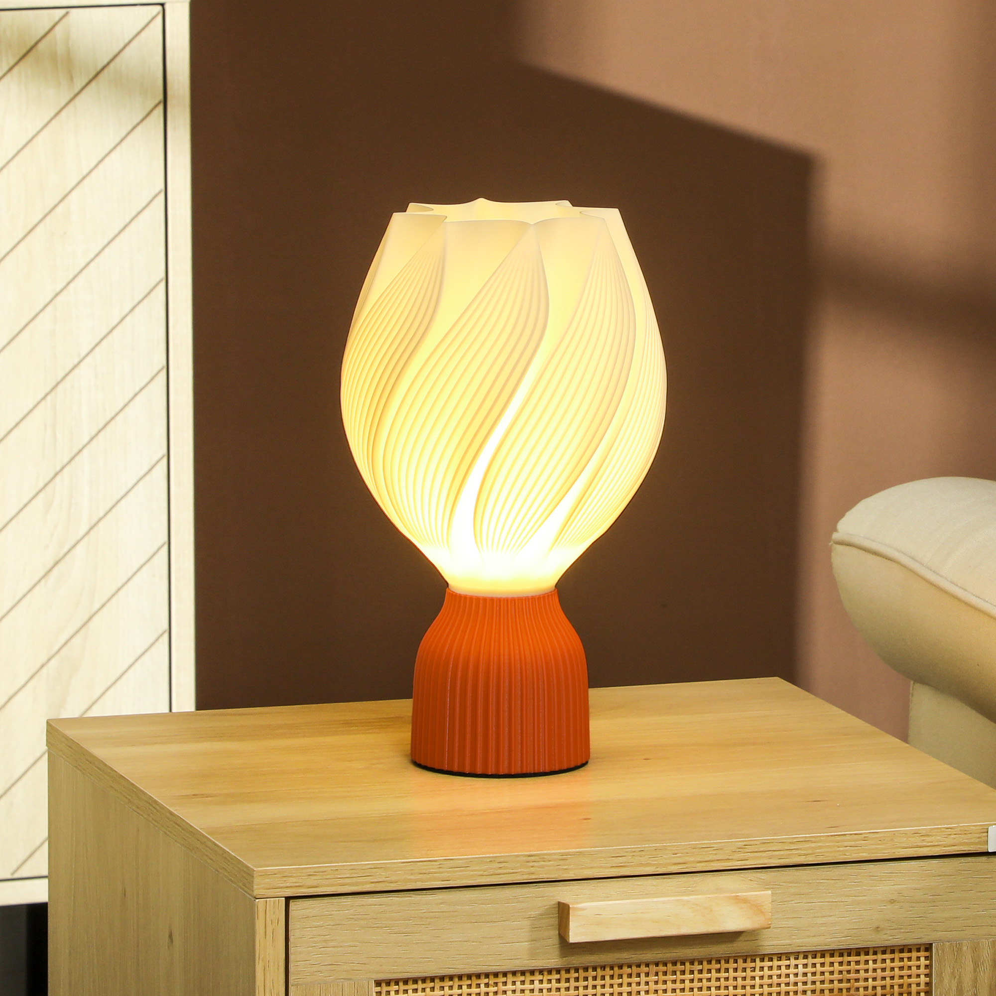 3D-gedruckte Lampe mit Blütenblattformen, Kunststoff, energieeffizient, Weiß