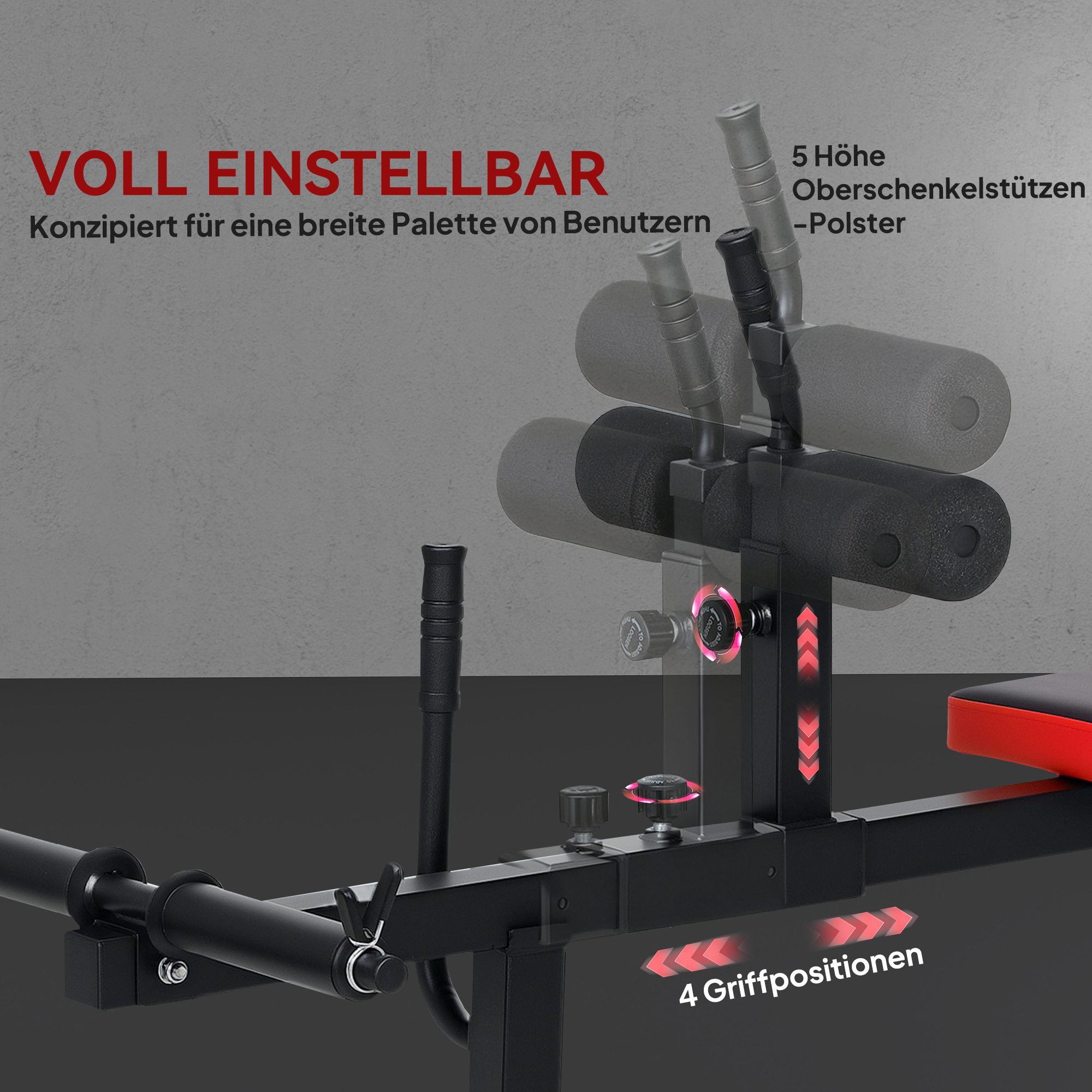 Beintrainings-Bank, Wadenhebemaschine, mit Rädern, Sportequipment für Fitness-Übungen zuhause, Stahl, Schwarz