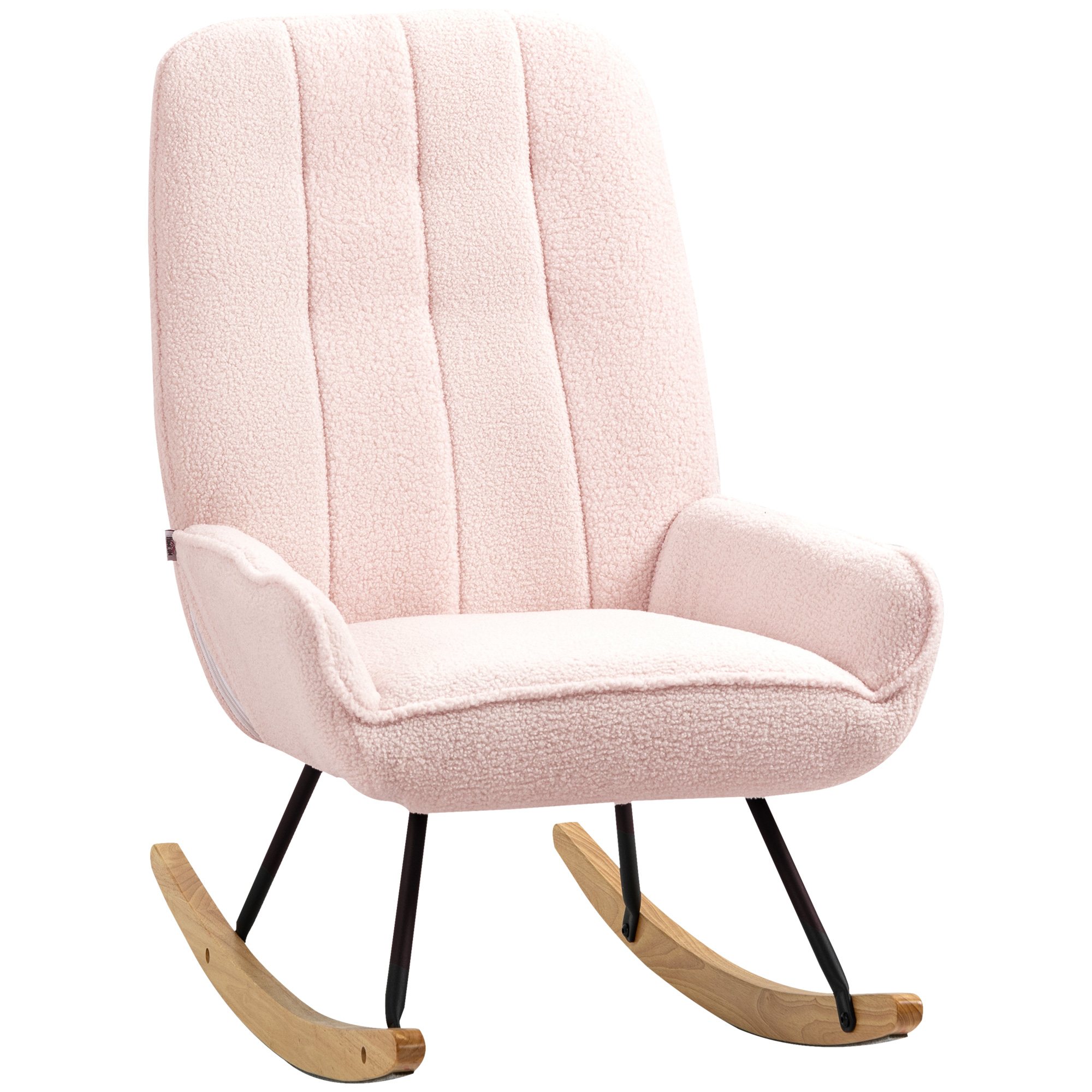 Schaukelstuhl mit Fleece-Bezug, Steppmuster, Kufen aus Kautschukbaumholz, bis 150 kg, Rosa Schaukelstuhl mit Fleece-Bezug, Steppmuster, Kufen aus Kautschukbaumholz, bis 150 kg, Rosa