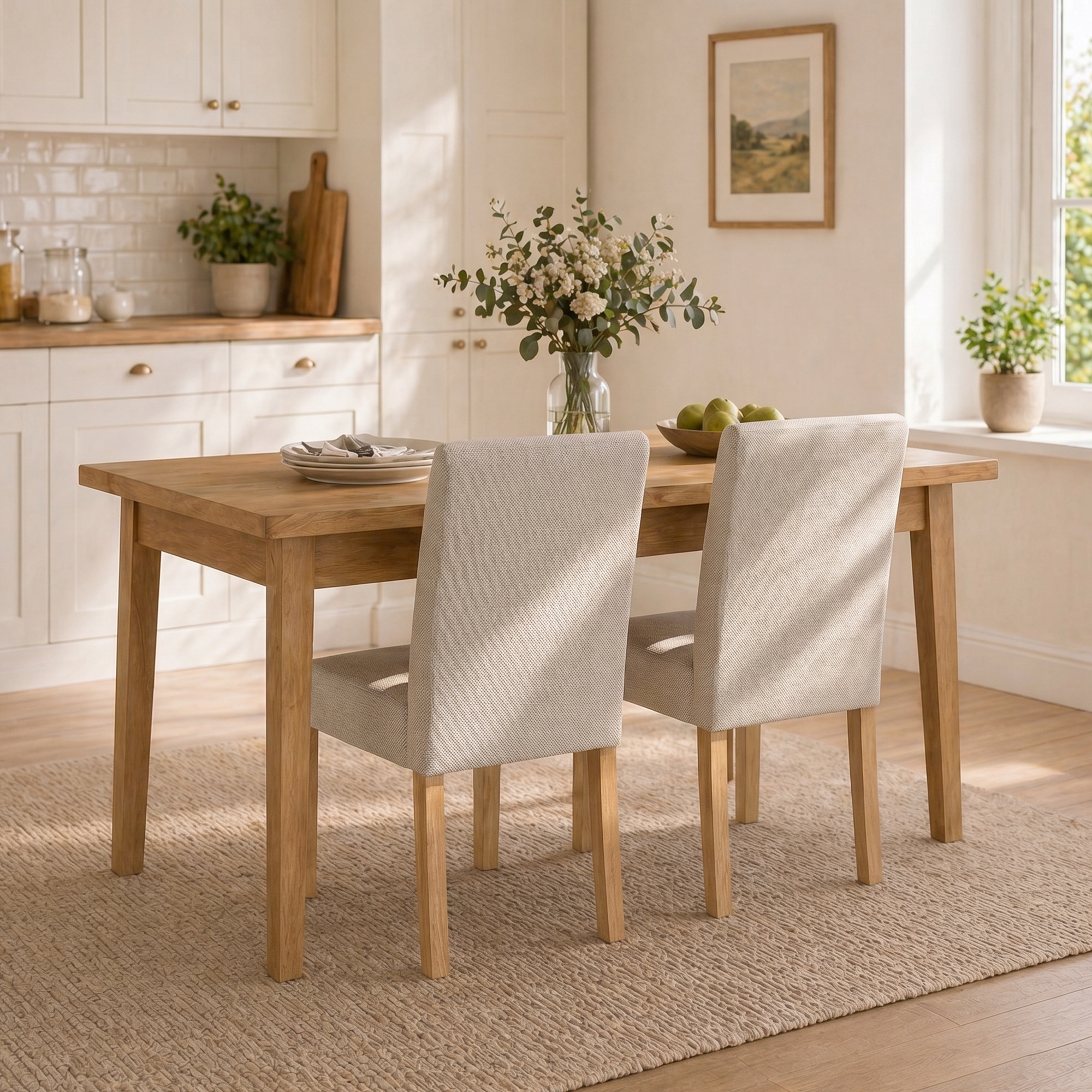 Esszimmerstühle im 2er-Set, moderne Leinen-Polsterstühle mit gepolstertem Sitz und Rückenlehne, Beine aus Kautschukholz