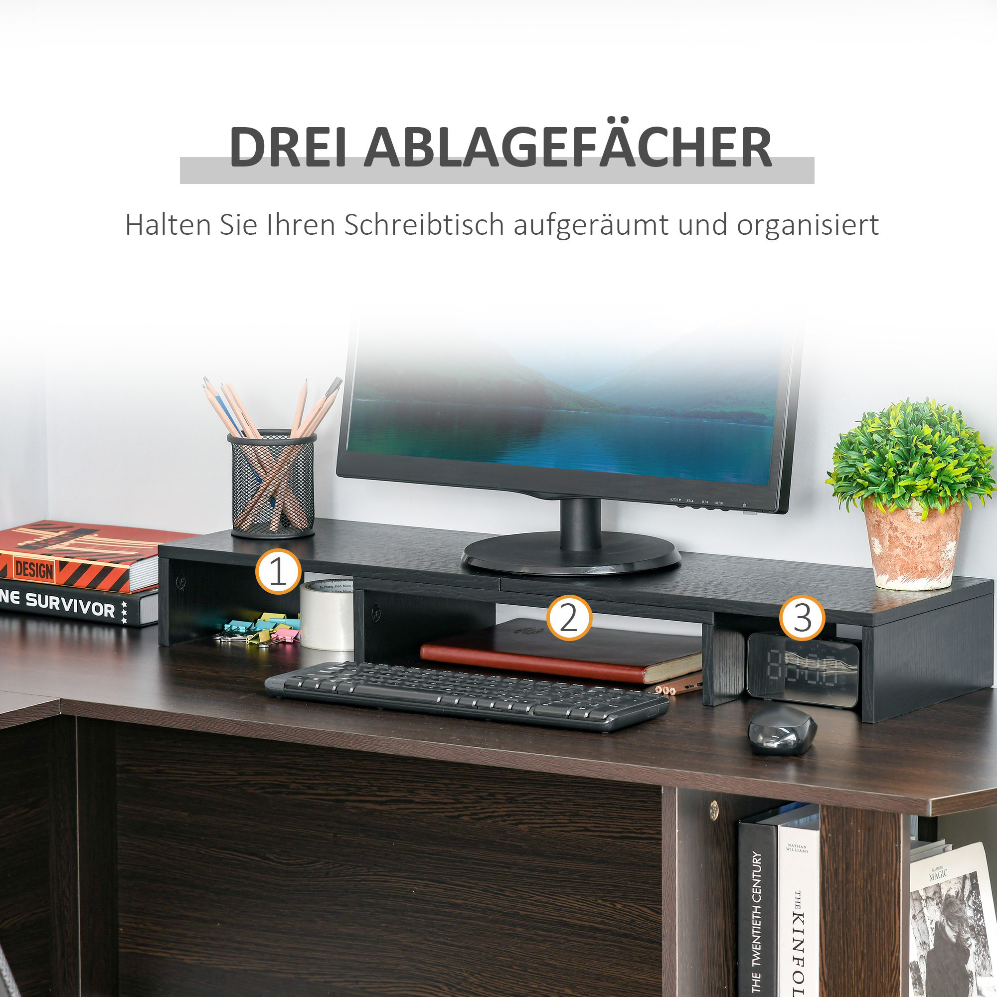Monitorständer Monitor Stand Dual Bildschirmerhöhung Verstellbare Länge und Schwenkwinkel Bildschirmständer für PC Notebook Laptop Drucker 80-117 x 23,5 x 10 cm Schwarz