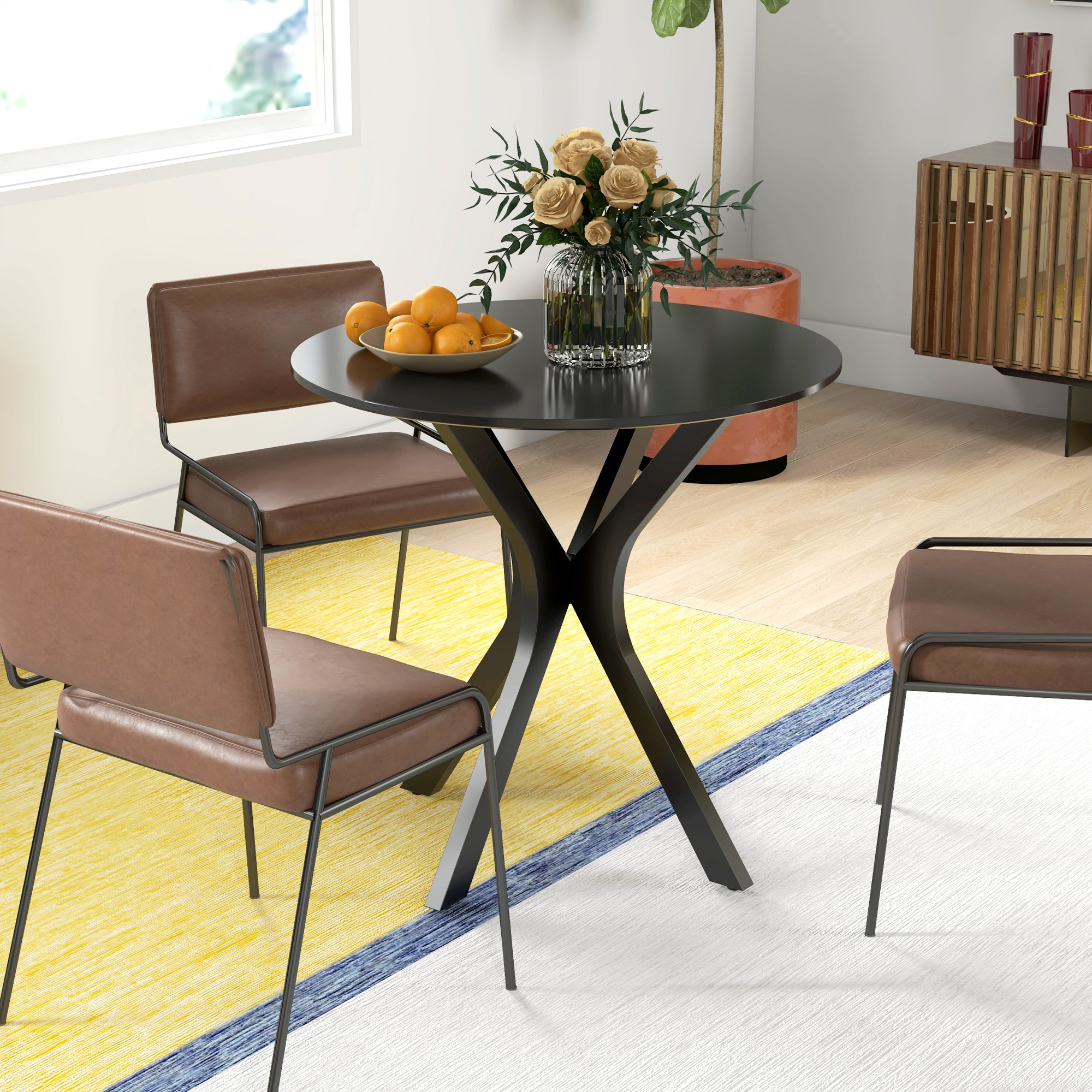 Esstisch Küchentisch Runder Tisch, Modernes Design, 78 cm x 78 cm x 75 cm, Schwarz