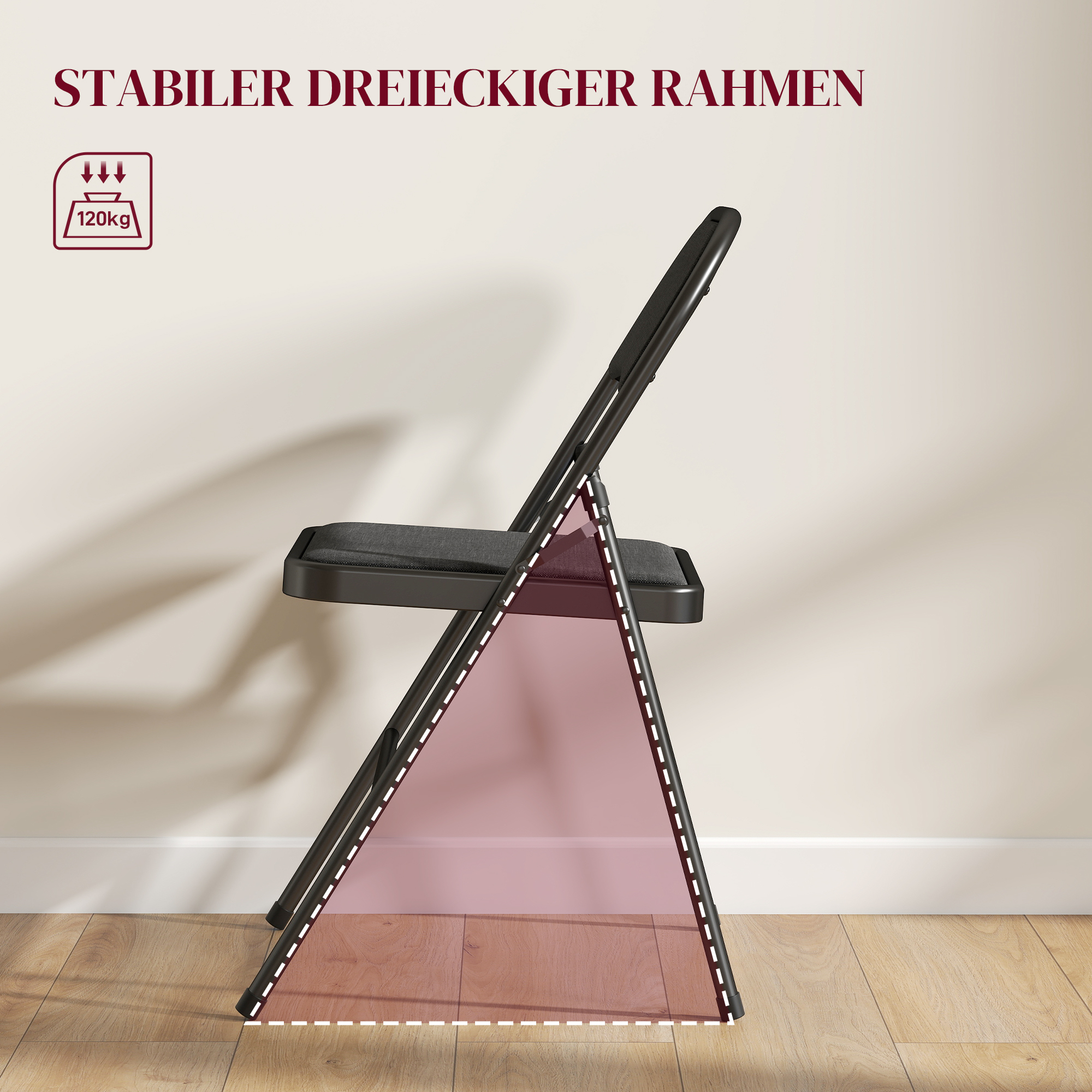 6er-Set Klappstühle, Tragbare Bürostühle, Metallbeine, Faltstuhl für Büro, Empfang, Wartezimmer, Leinenoptik, Schwarz