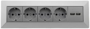 4-fach Steckdosenblock + 2x USB, silber / 250V~/ 16A, Aufbaumontage, USB 3,1A