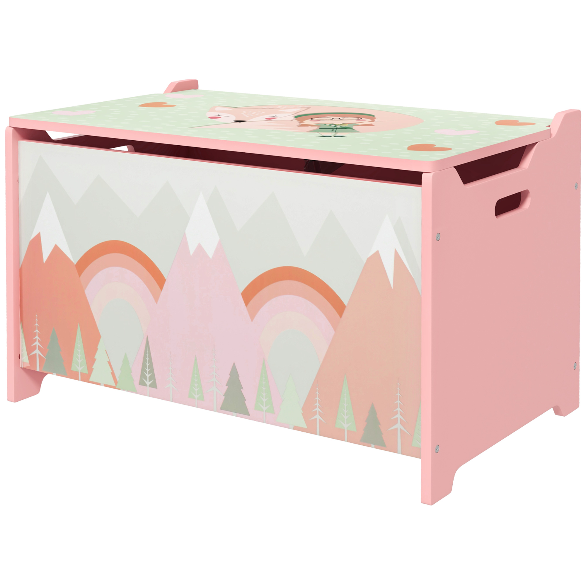 Aufbewahrungsbox mit Stauraum, Spielzeugkiste mit Deckel-Sicherheitsscharnier, niedlichem Tierdesign, 60 x 37 x 39 cm, Rosa