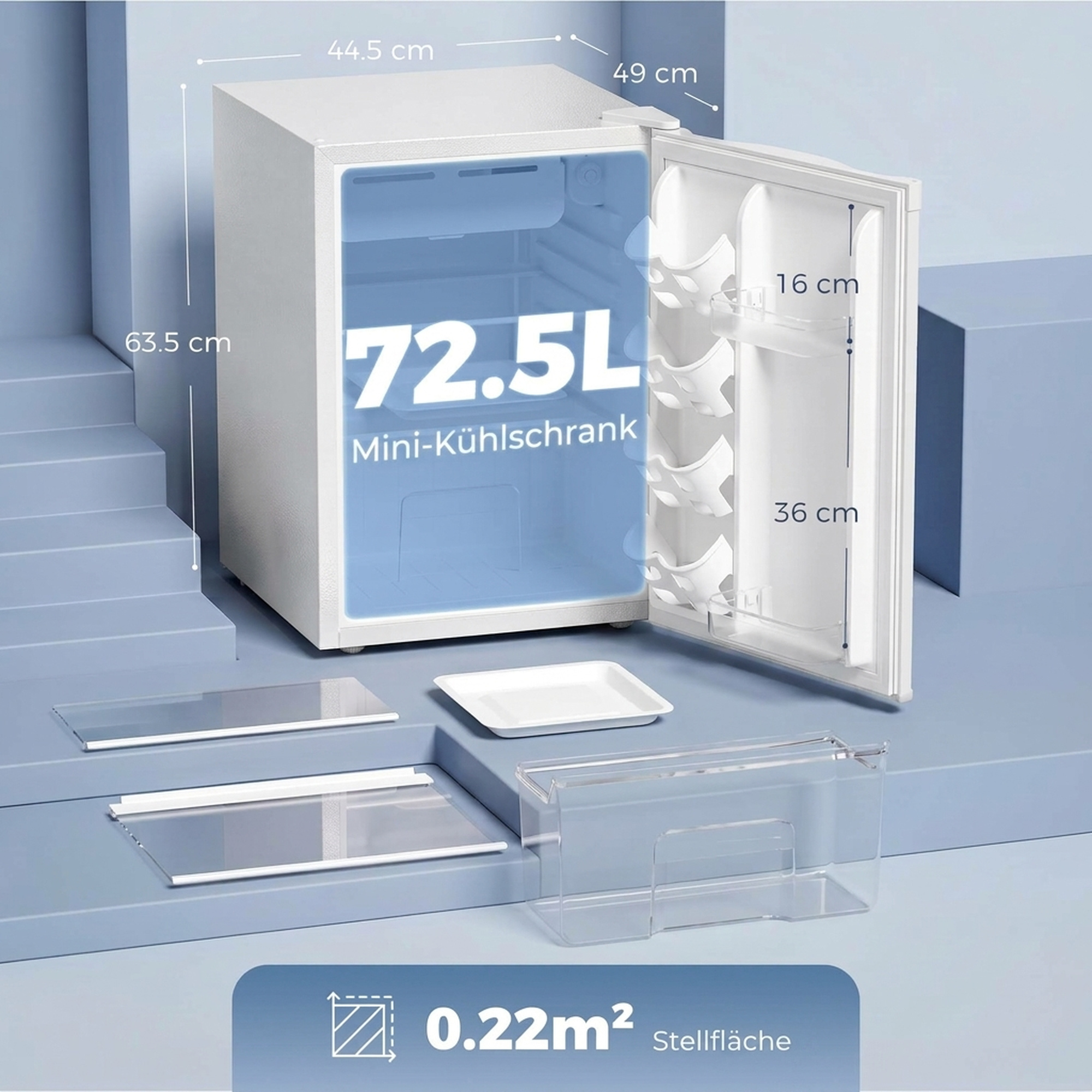 Minikühlschrank mit Gefrierfach, Einstellbares Thermostat, Kleiner Kühlschrank, Eintürig, 72,5 L, Weiß