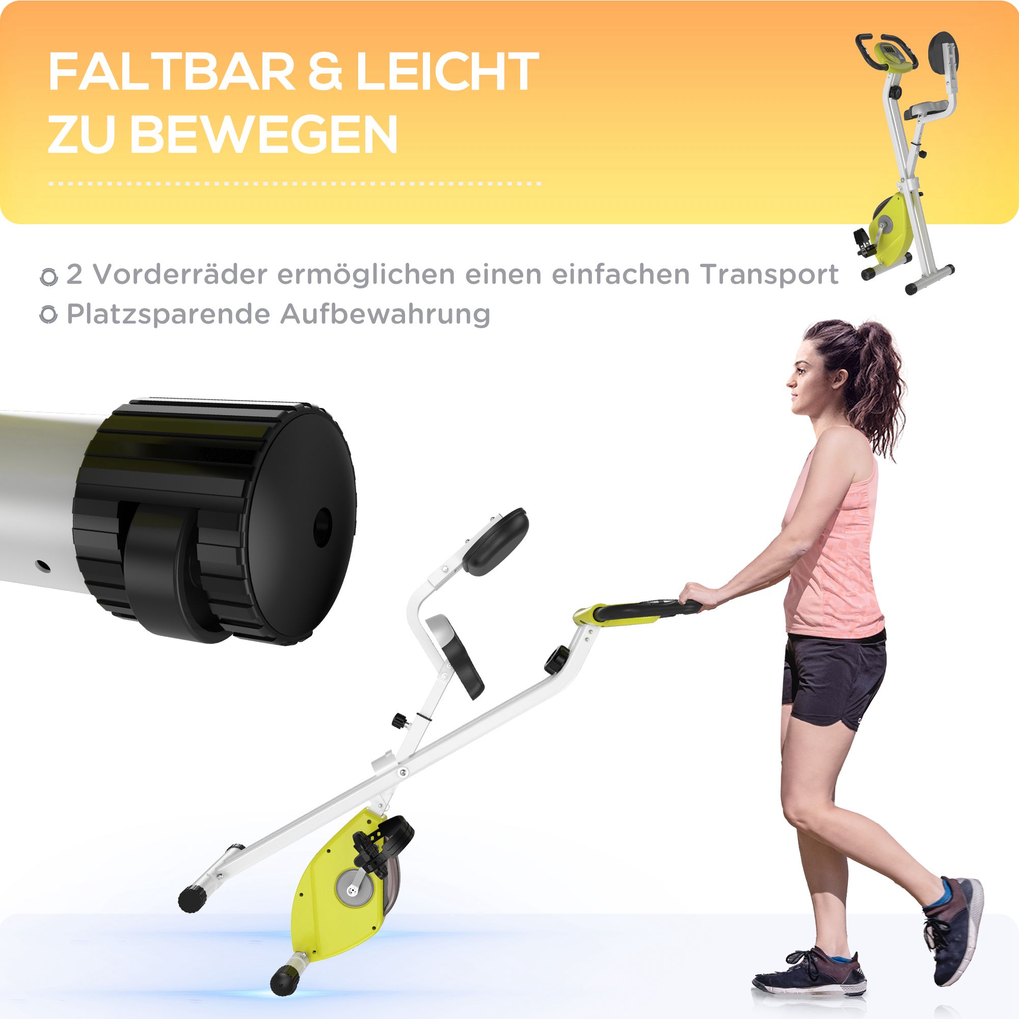 Heimtrainer Fahrradtrainer klappbar Magnetisch Hometrainer Fahrrad mit LCD Monitor, 8 stufig einstellbarem Magnetwiderstand, Platzsparend Fitnessbikes für Zuhause Gelb+Weiß