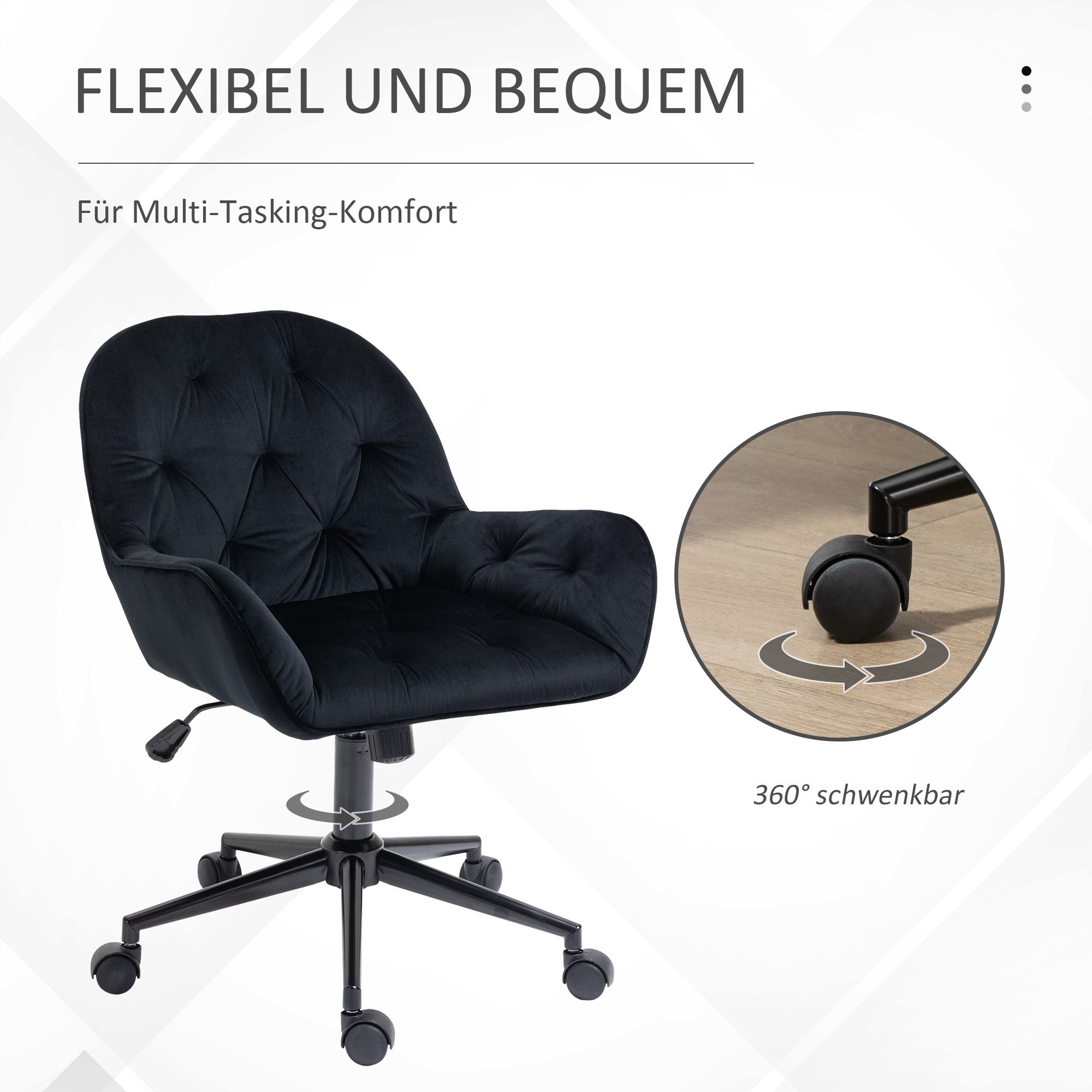 Bürostuhl Drehstuhl Bürosessel höhenverstellbarer Chefsessel Stuhl Schreibtischstuhl Sessel Büro samtartiges Polyester Schwarz 60 x 61 x 81-91 cm