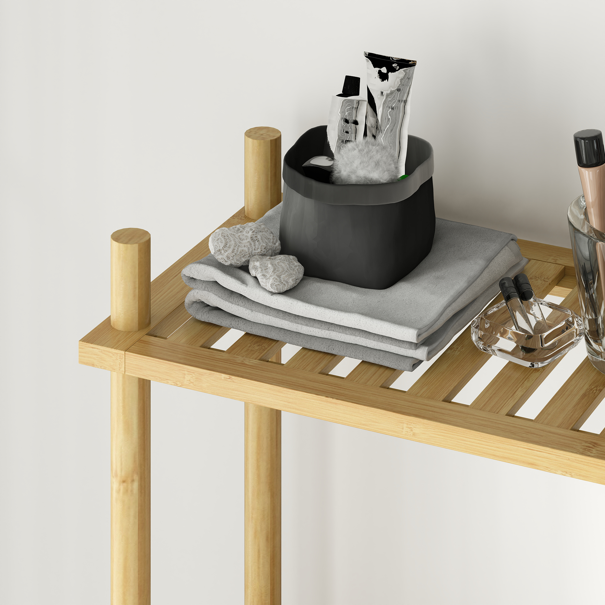 Toilettenregal 3 Ebenen Badezimmerregal, platzsparend Naturholz 69 x 25,5 x 181 cm