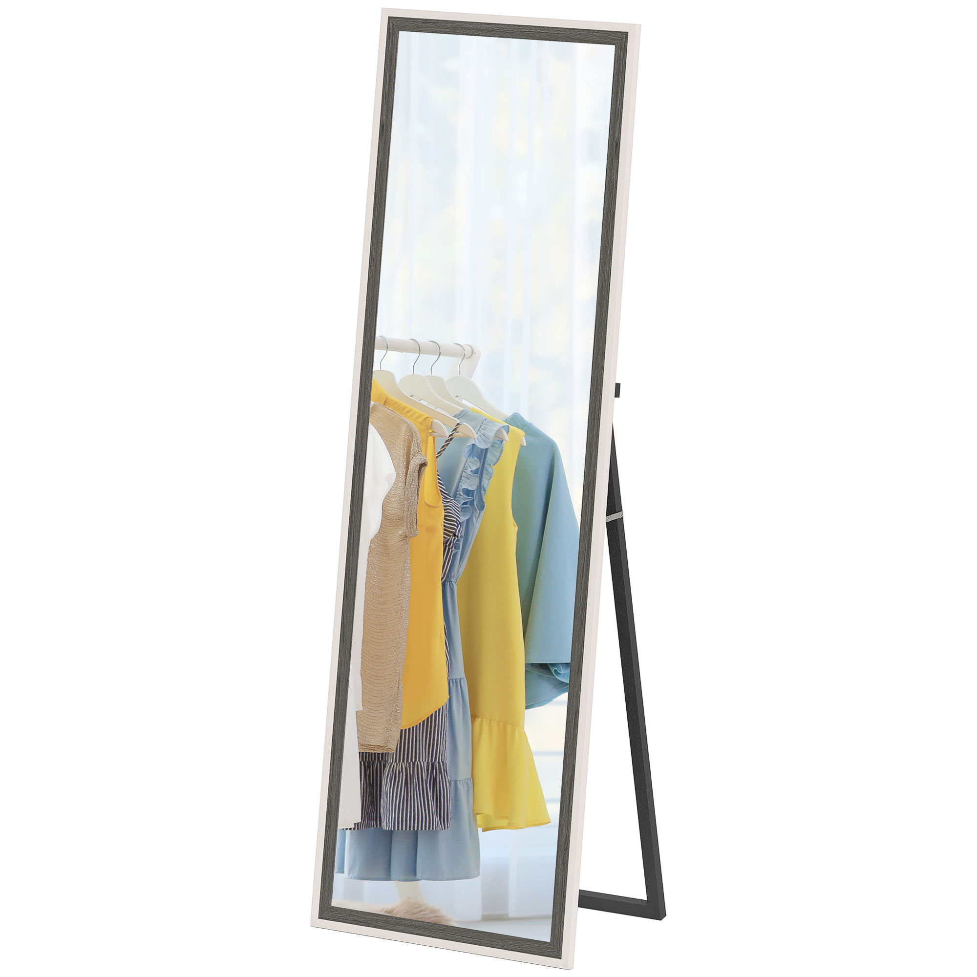 Ganzkörperspiegel, MDF-Rahmen, splitterfreie Folie, 162,6 x 53,3 cm, Grau