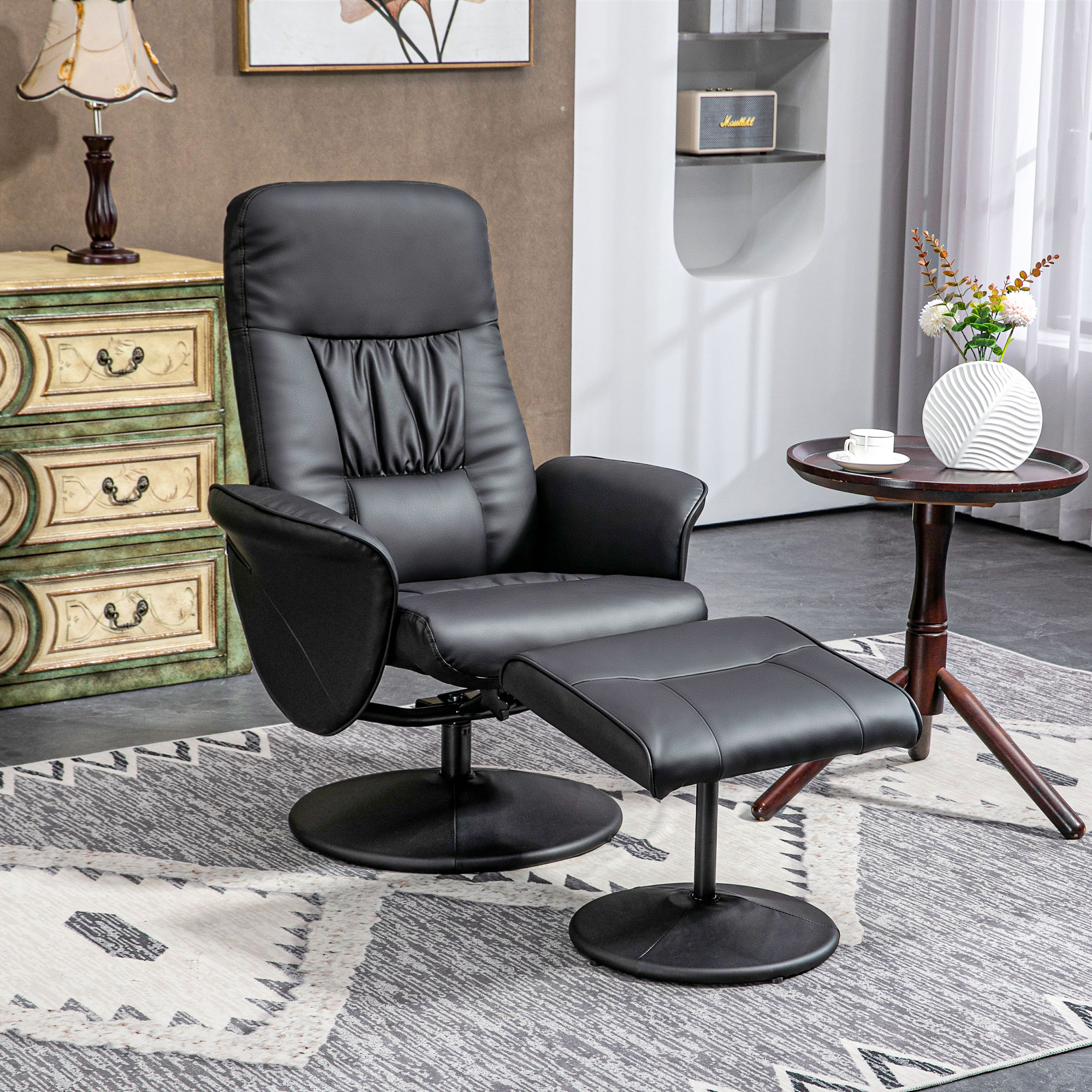2-teiliges Sessel-Set Sessel mit Fußhocker Relaxsessel mit Fußhocker, höhenverstellbar, neigbare Rückenlehne, Schwarz