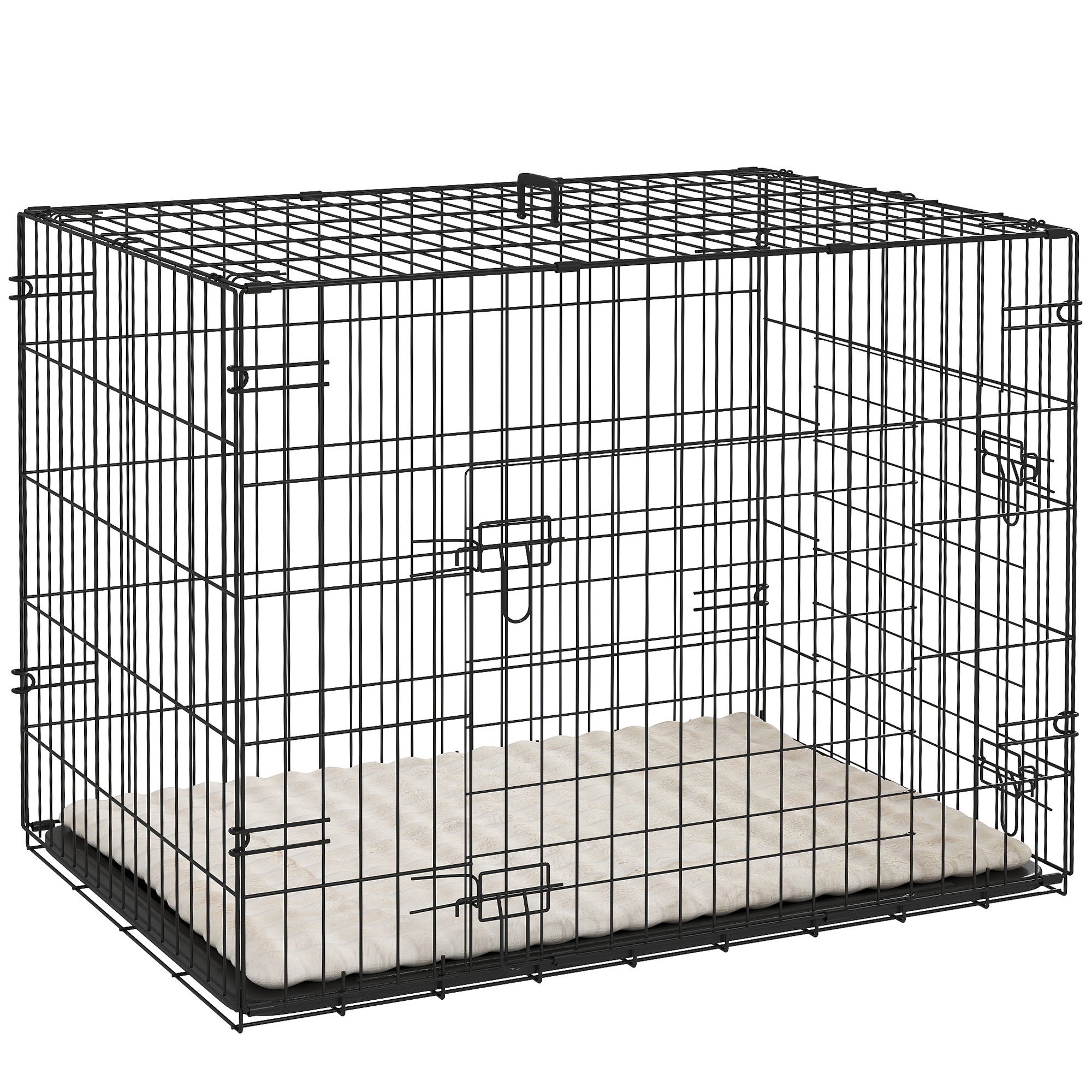 Hundekäfig klappbar Hundebox mit 2 Türen, Transportkäfig mit ausziehbare Bodenschale Kissen 75 x 48,5 x 53 cm Schwarz