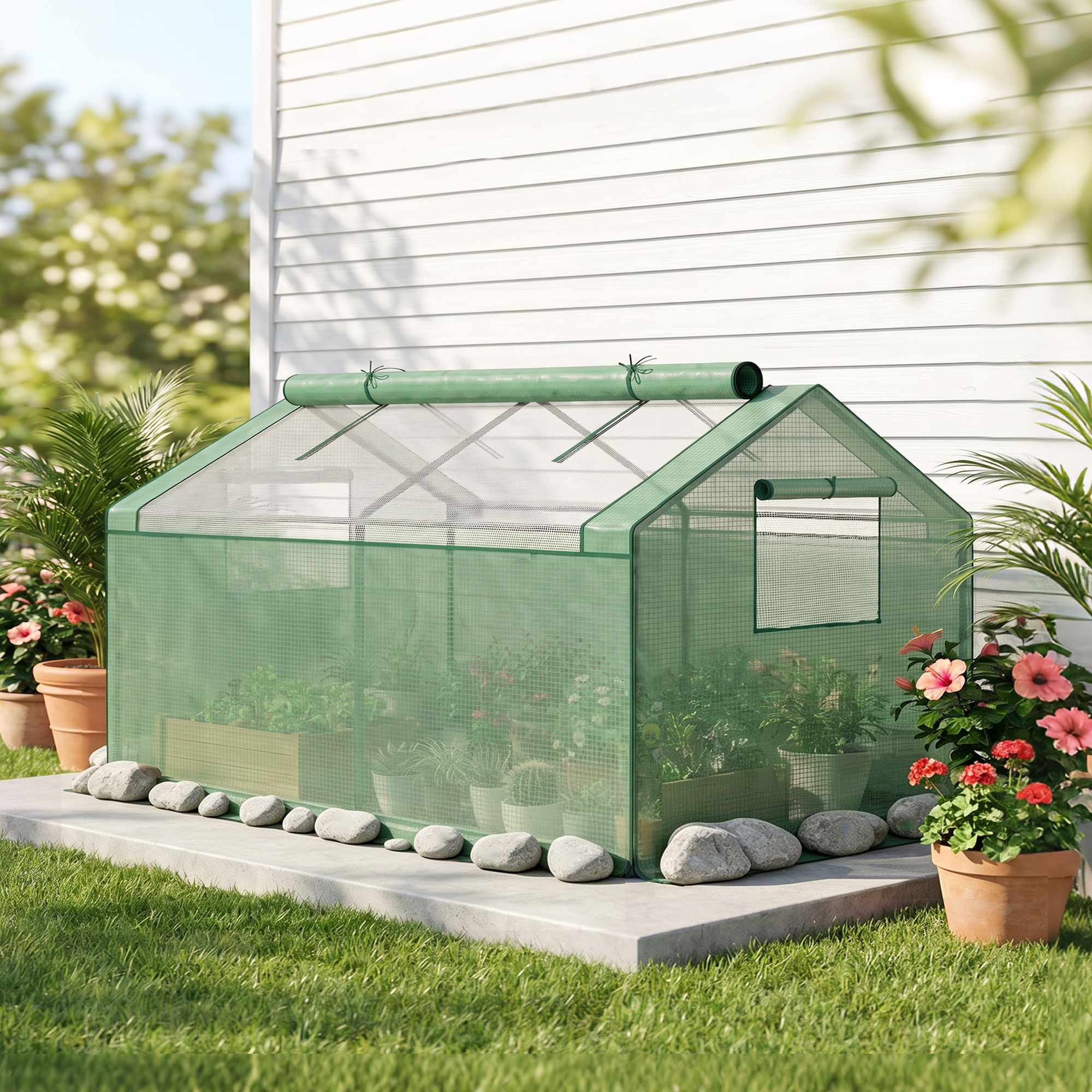 Mini-Gewächshaus Frühbeet Foliengewächshaus, wetterbeständig, 180 x 92 x 92 cm, Grün