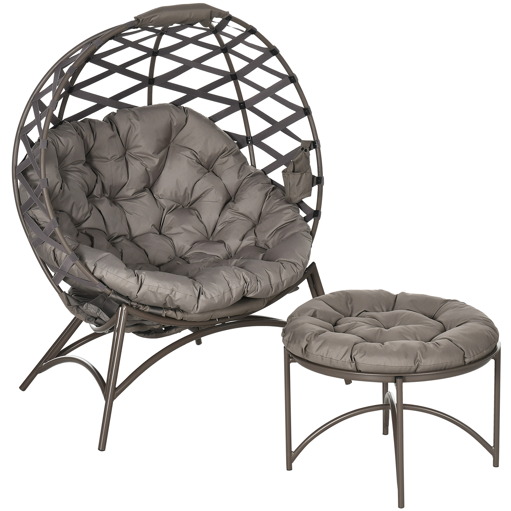 Gartenstuhl-Set, 2-tlg,, Hocker/Beistelltisch, gr, Sitzkissen, Stahlrahmen, Farbe: Sand, 118 x 75 x 142 cm