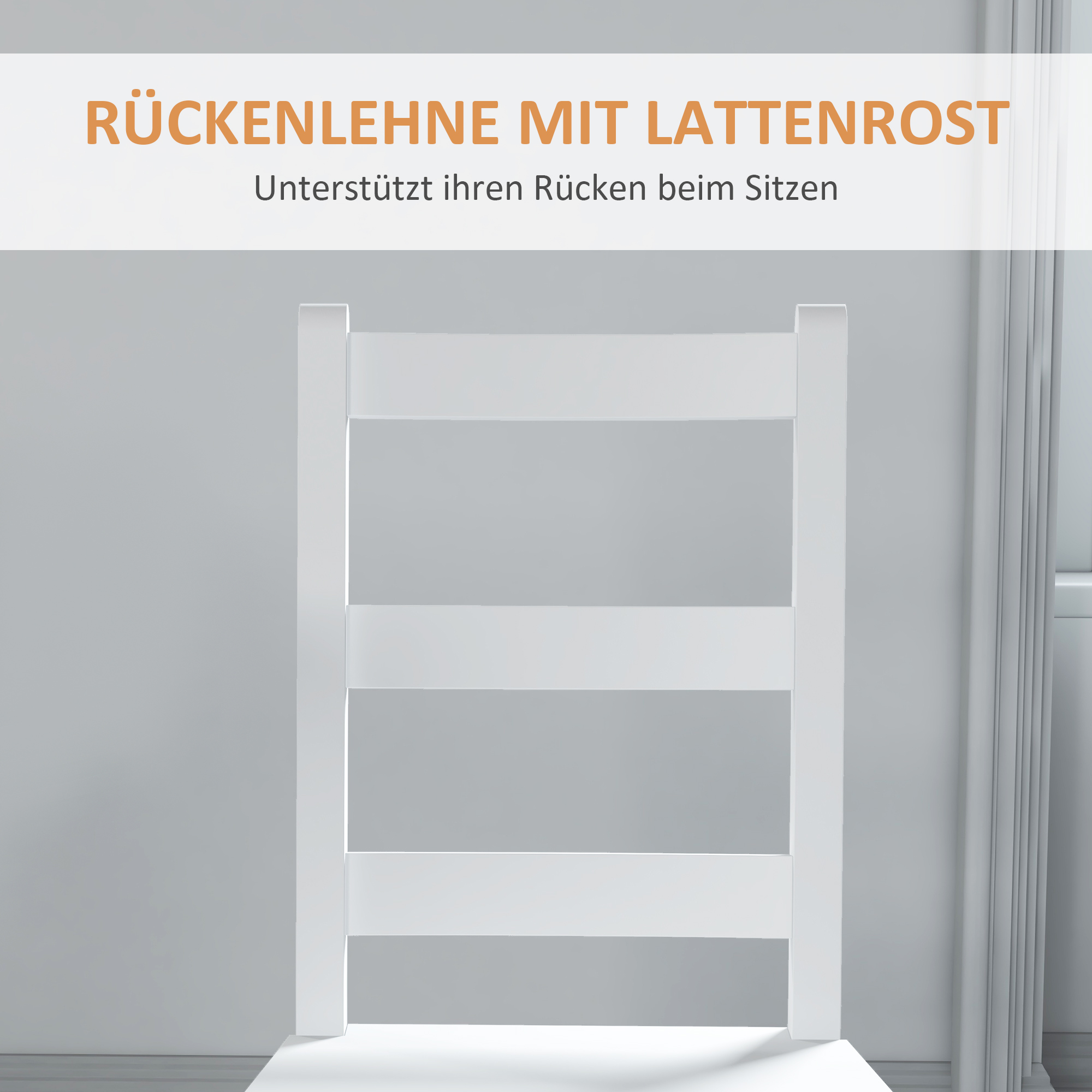 Esszimmerstühle 2er Set Holz Küchenstuhl mit Leistenrücklehne, Rutschfest 41,5 x 46 x 90 cm Weiß