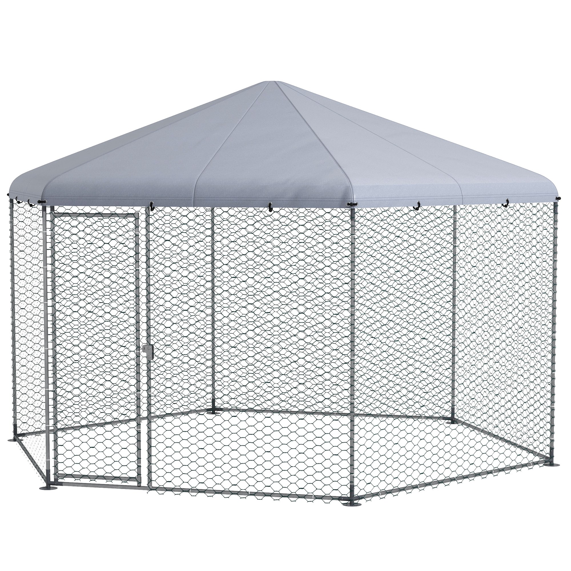 Hühnergehege mit schattenspendendem Dach, verzinktes Stahl, für 10-15 Tiere, Silber
