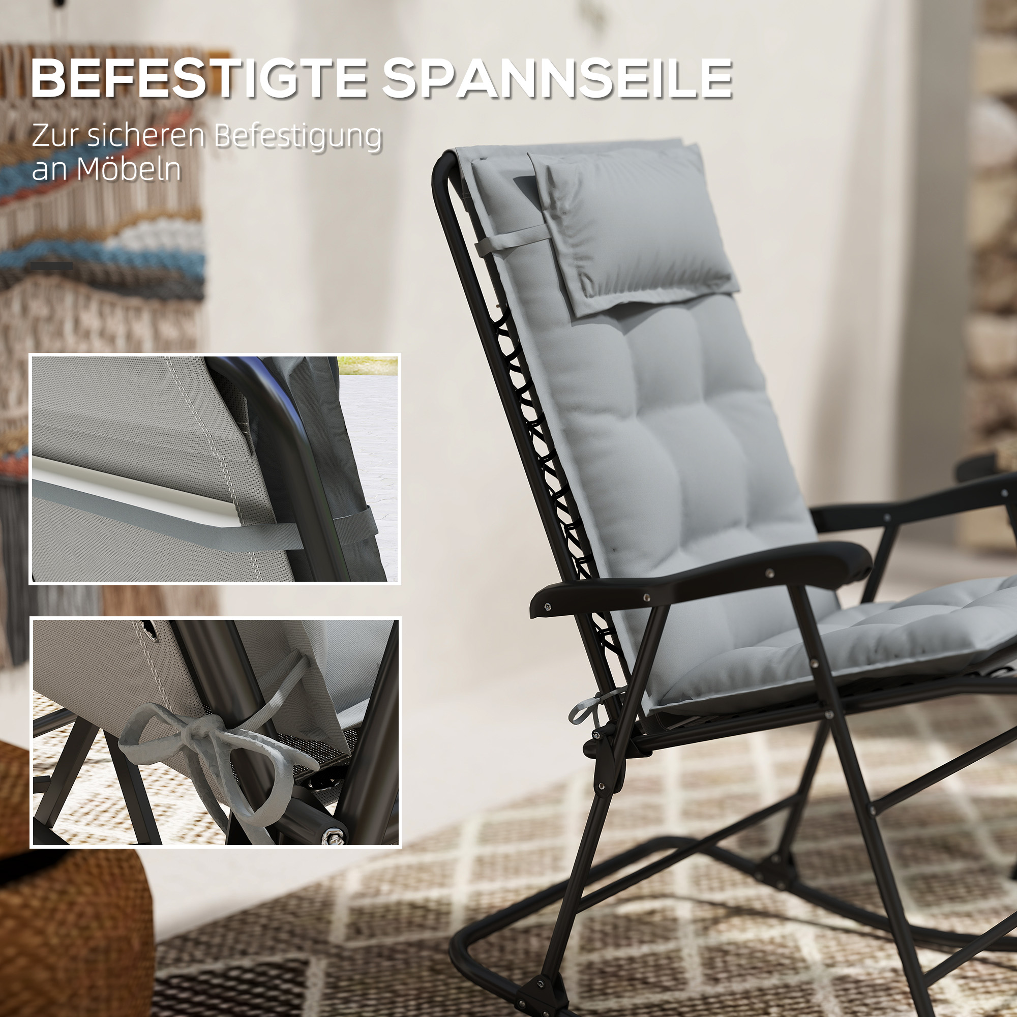 2er Set Auflage für Sonnenliege Wasserabweisend Liegenauflage für Gartenliege Polsterauflage 50x116x5 cm, Hellgrau