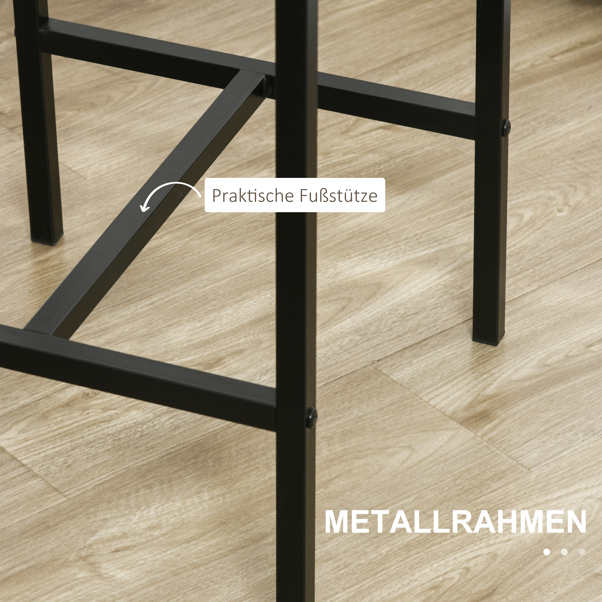 3-teiliges Bar-Set, Stehtisch, 2 Stühle, MDF, Metallrahmen, wasserfest, Braun