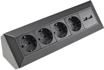 4-fach Steckdosenblock+2x USB, anthrazit / 250V~/ 16A, Aufbaumontage, USB 3,1A